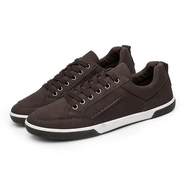 Autumn Solid Color Lace Up Sneakers For Men Comfortable Low Top Shoes