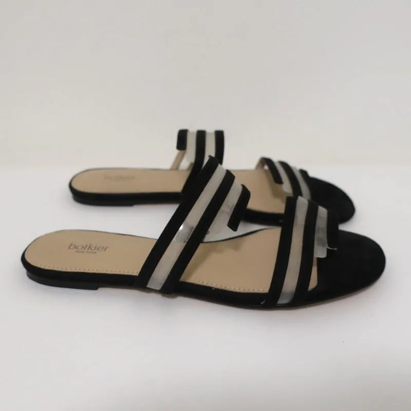 Botkier Maisie Flat Slide Sandals Black Suede & Clear PVC Size 7