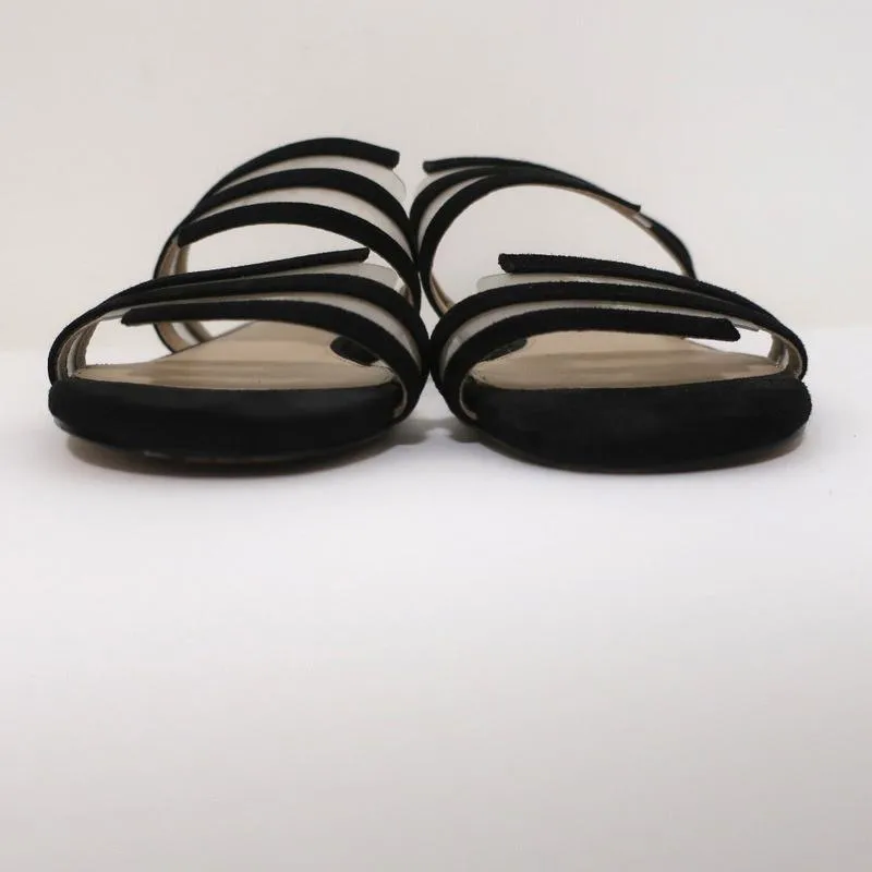 Botkier Maisie Flat Slide Sandals Black Suede & Clear PVC Size 7