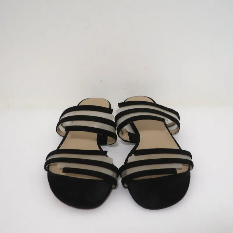 Botkier Maisie Flat Slide Sandals Black Suede & Clear PVC Size 7