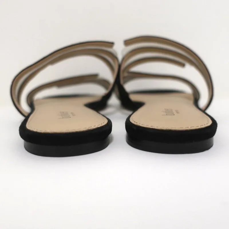 Botkier Maisie Flat Slide Sandals Black Suede & Clear PVC Size 7