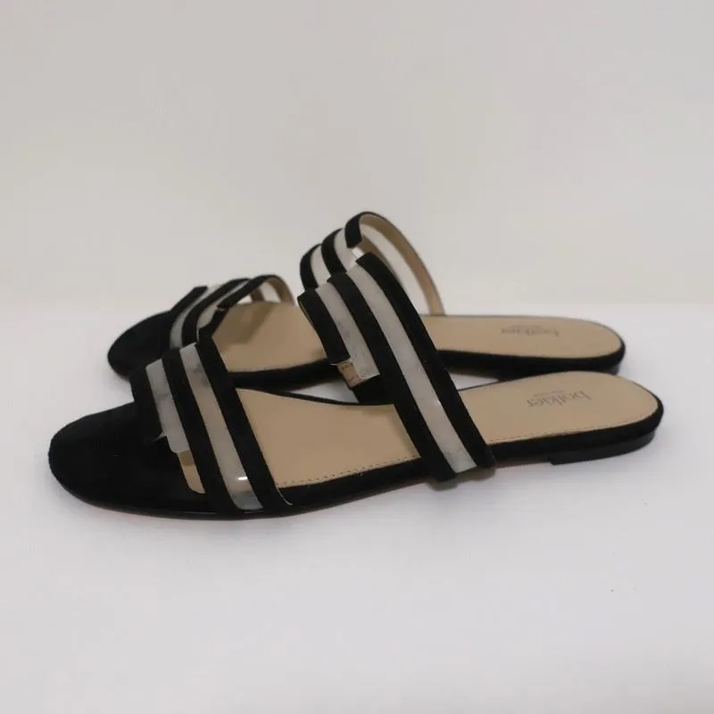 Botkier Maisie Flat Slide Sandals Black Suede & Clear PVC Size 7