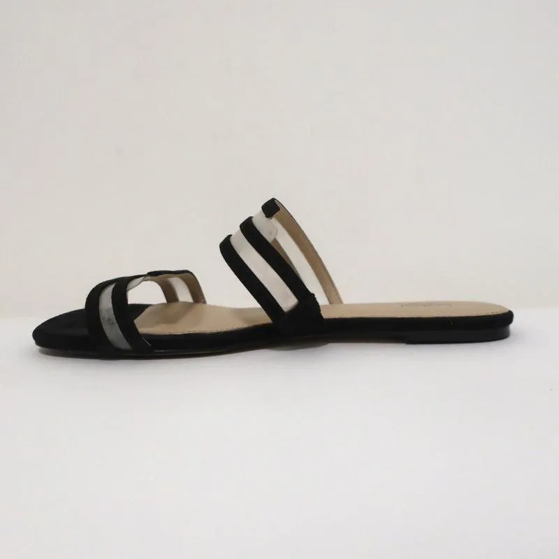Botkier Maisie Flat Slide Sandals Black Suede & Clear PVC Size 7