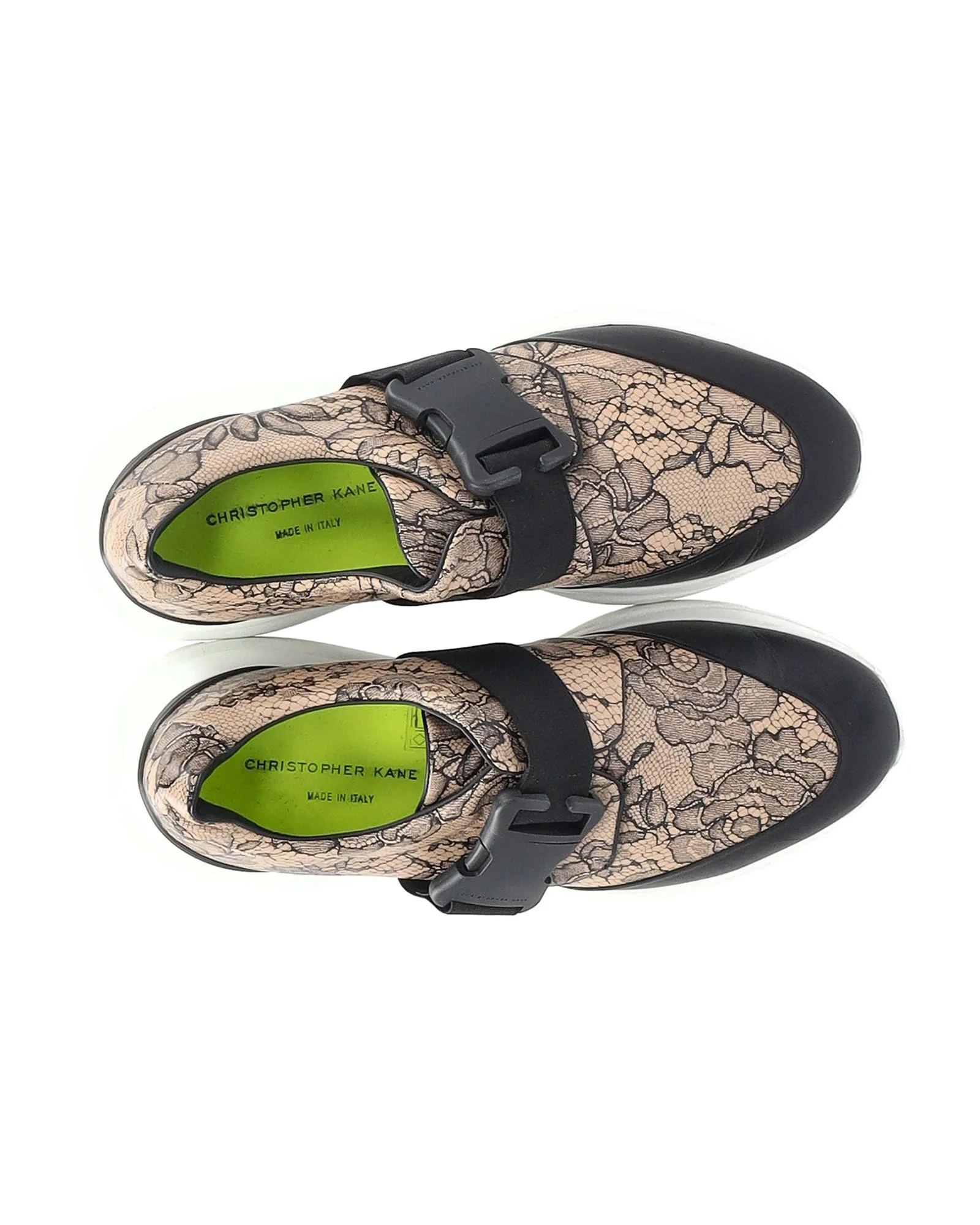 Christopher Kane Lace Pattern Sneakers in Beige Leather