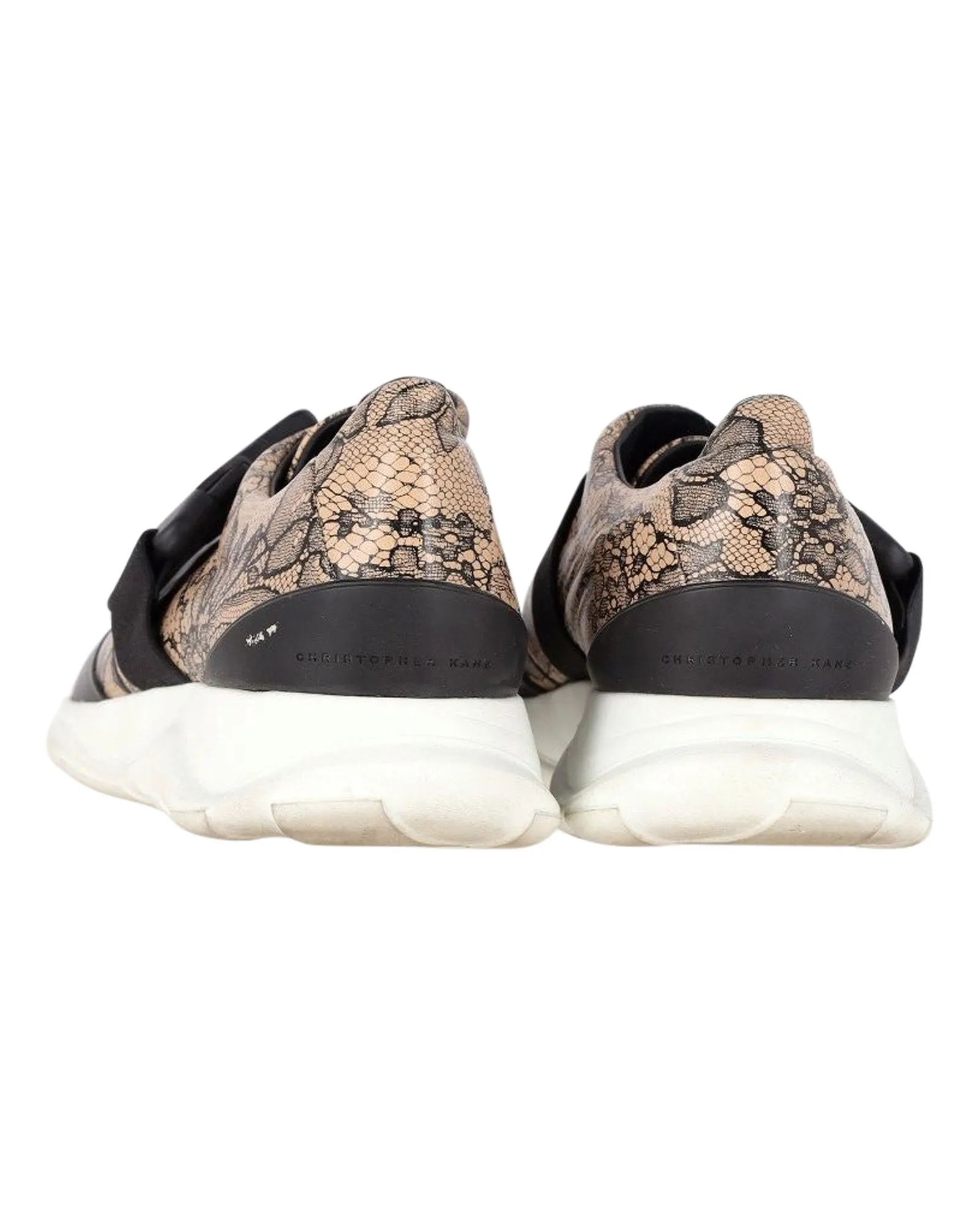 Christopher Kane Lace Pattern Sneakers in Beige Leather