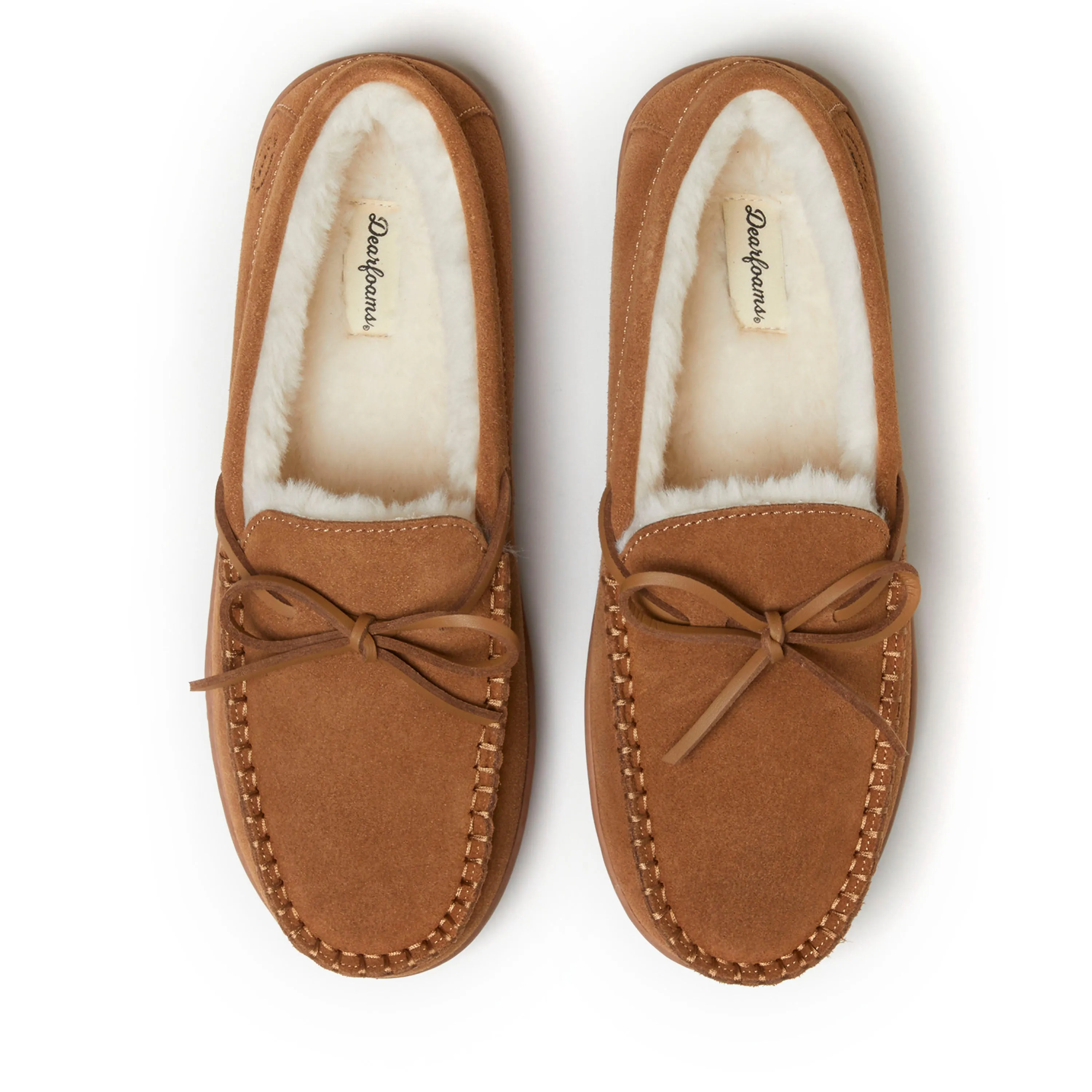 Dearfoams Men's Douglas Genuine Suede Moccasin Slipper with Tie