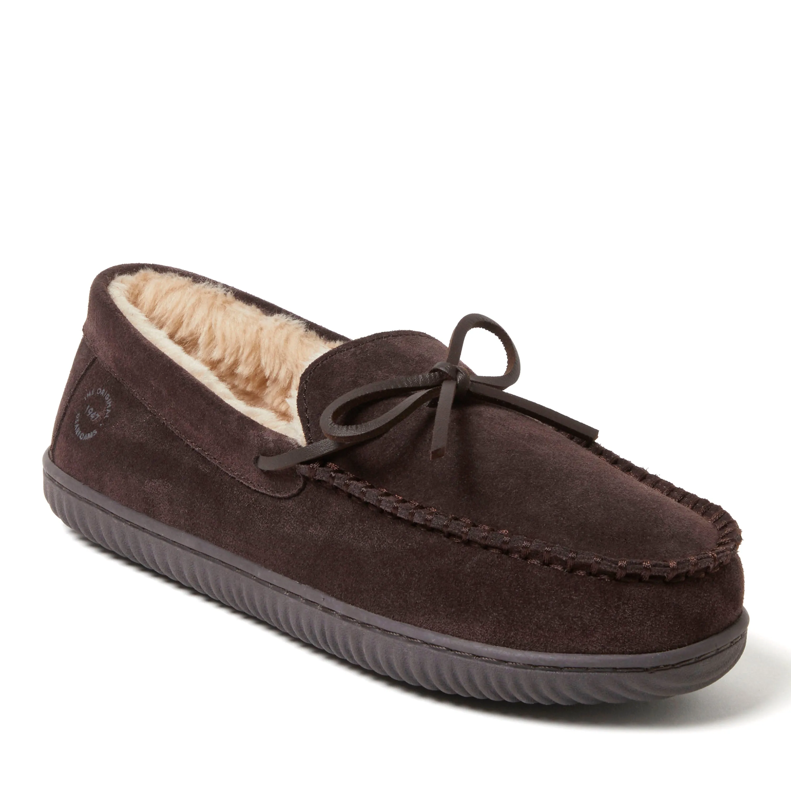 Dearfoams Men's Douglas Genuine Suede Moccasin Slipper with Tie