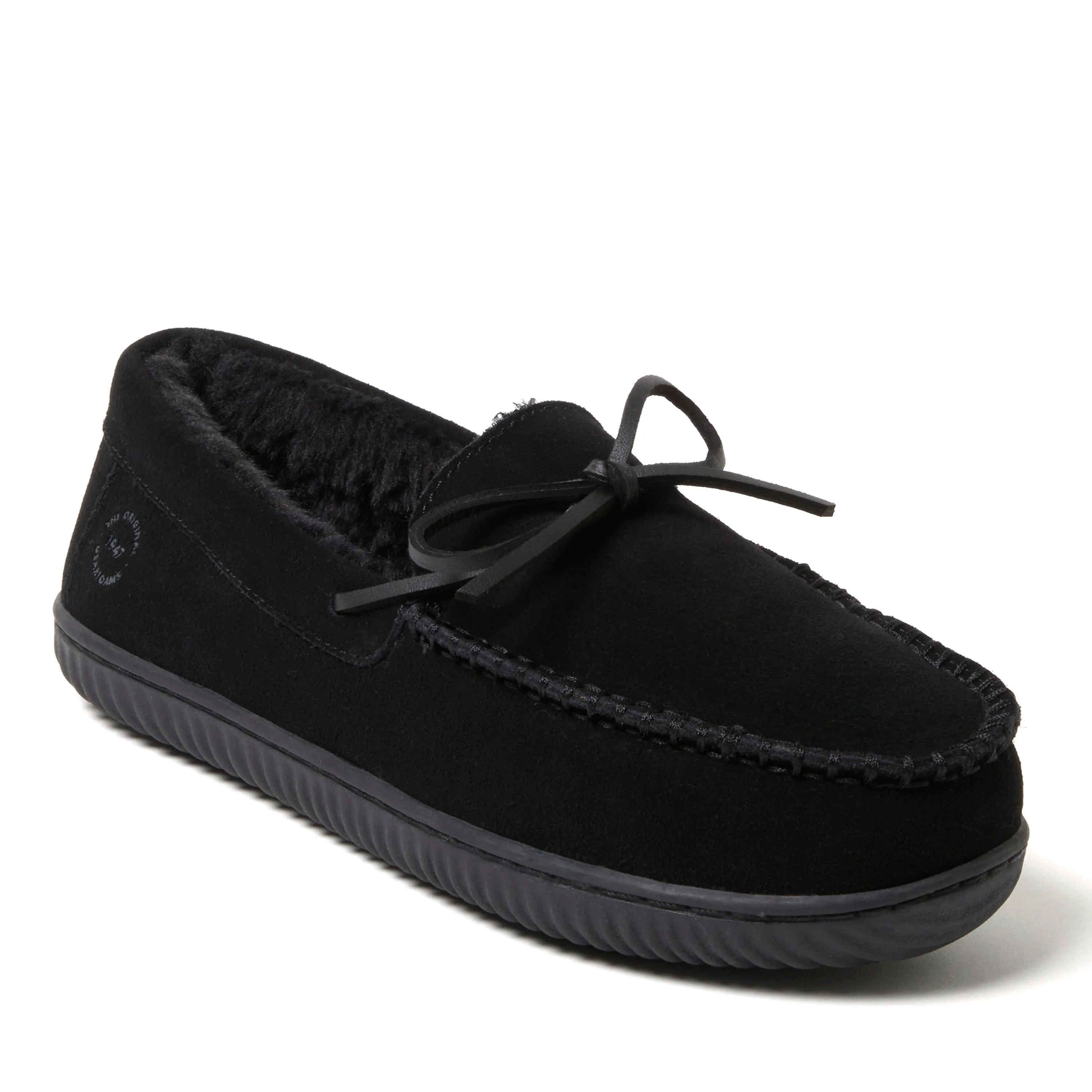 Dearfoams Men's Douglas Genuine Suede Moccasin Slipper with Tie
