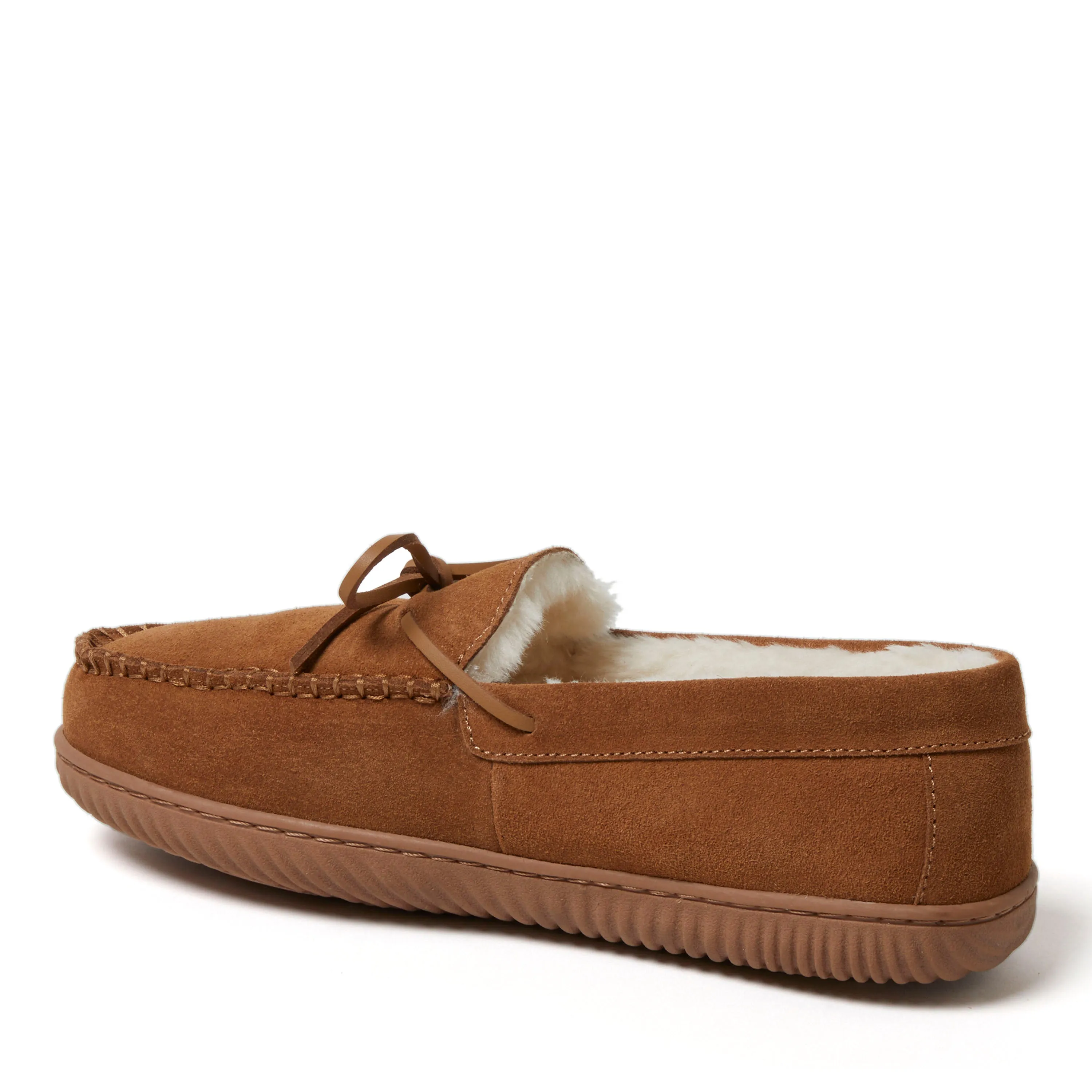 Dearfoams Men's Douglas Genuine Suede Moccasin Slipper with Tie