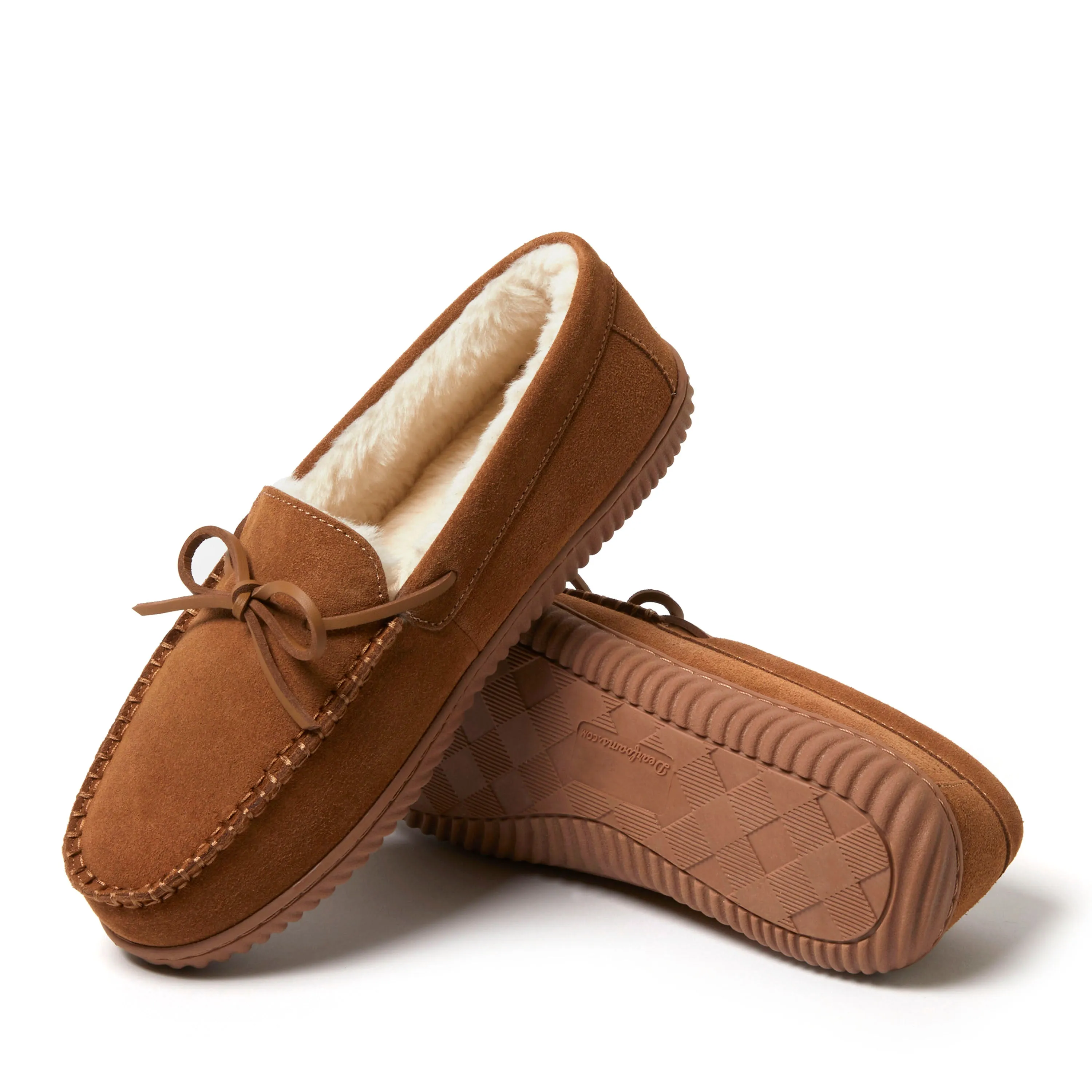 Dearfoams Men's Douglas Genuine Suede Moccasin Slipper with Tie