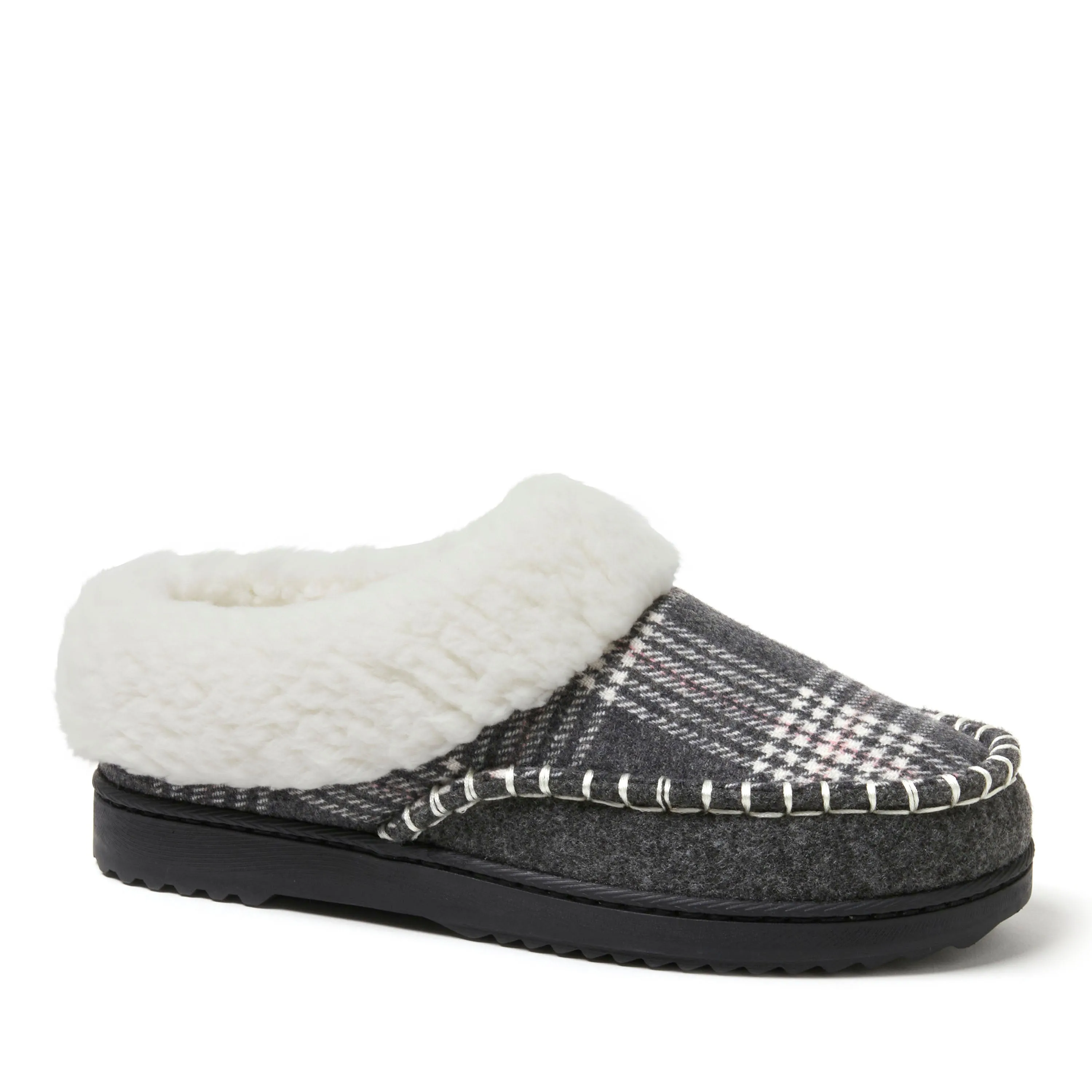 Dearfoams Women's Nyla Felted Plaid Moccasin Toe Clog Slipper