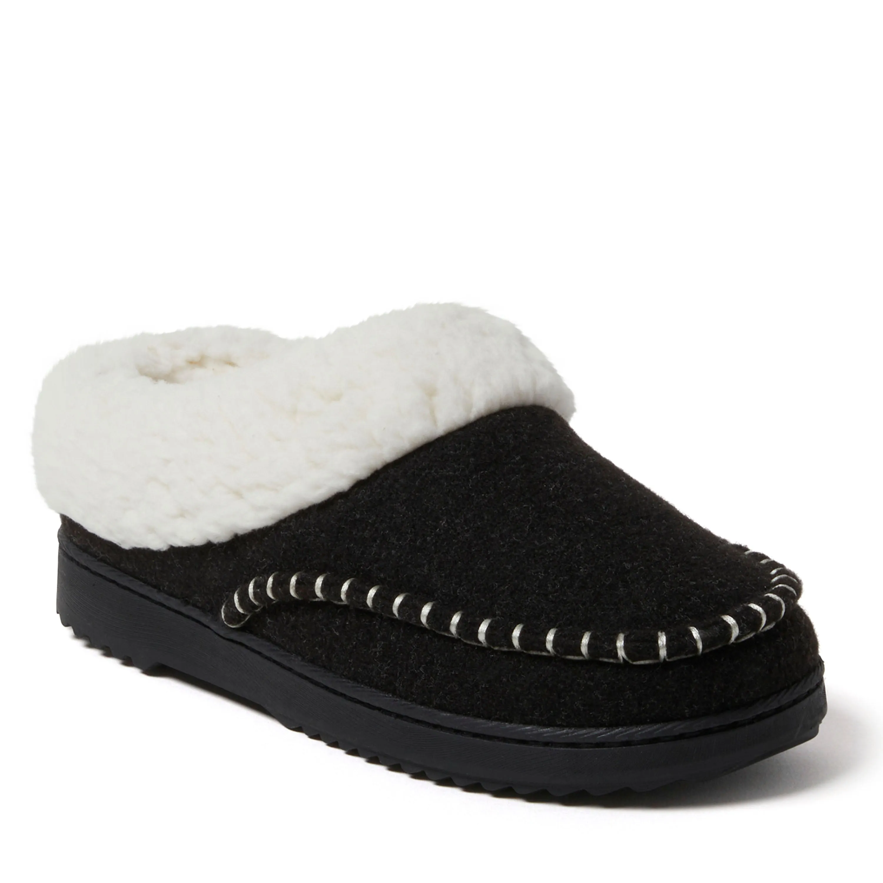 Dearfoams Women's Nyla Felted Plaid Moccasin Toe Clog Slipper