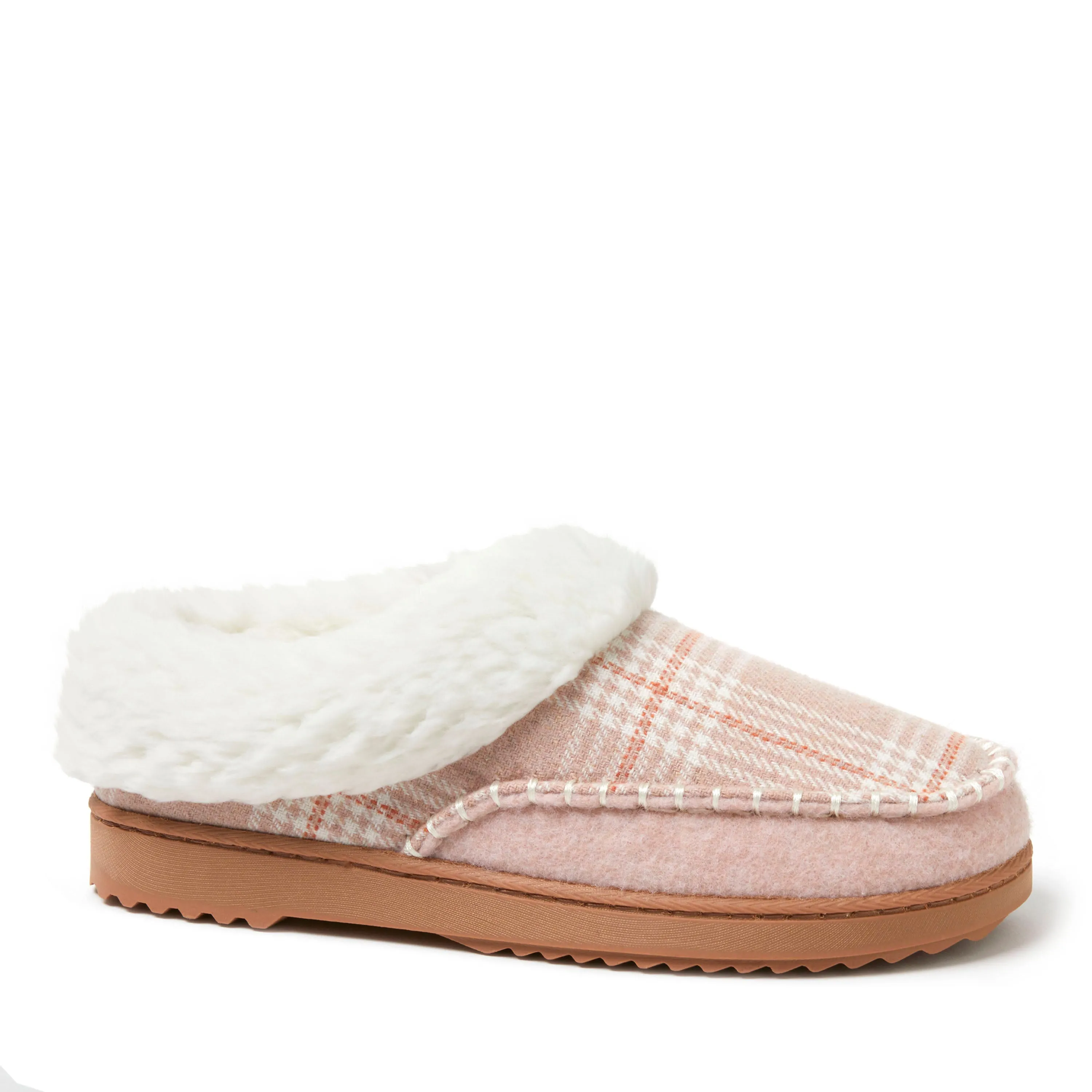 Dearfoams Women's Nyla Felted Plaid Moccasin Toe Clog Slipper