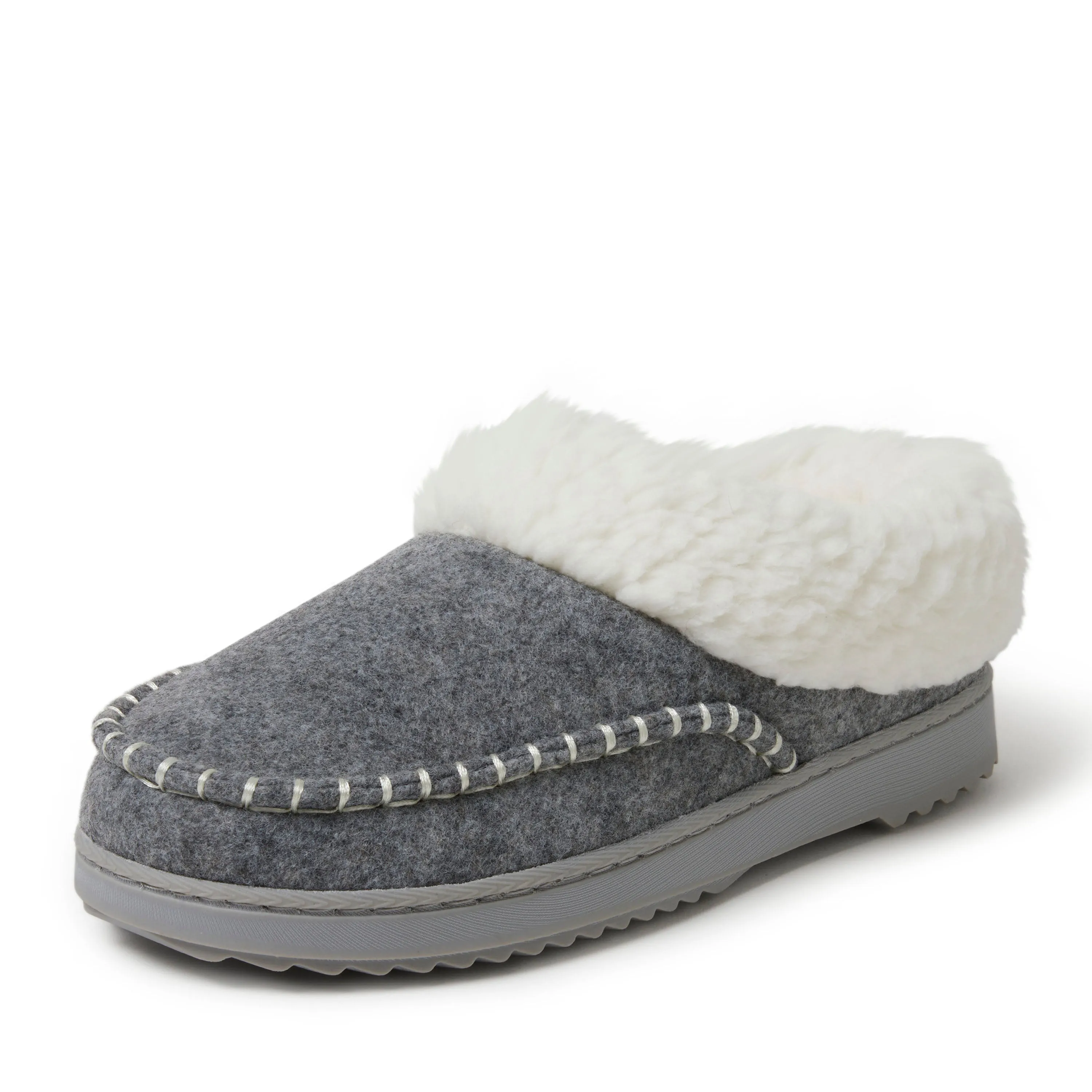 Dearfoams Women's Nyla Felted Plaid Moccasin Toe Clog Slipper
