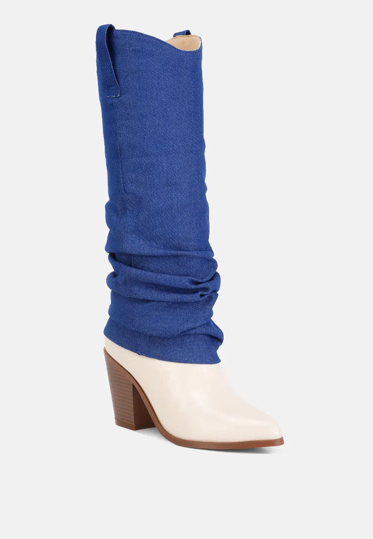 fab cowboy boots with denim sleeve detail