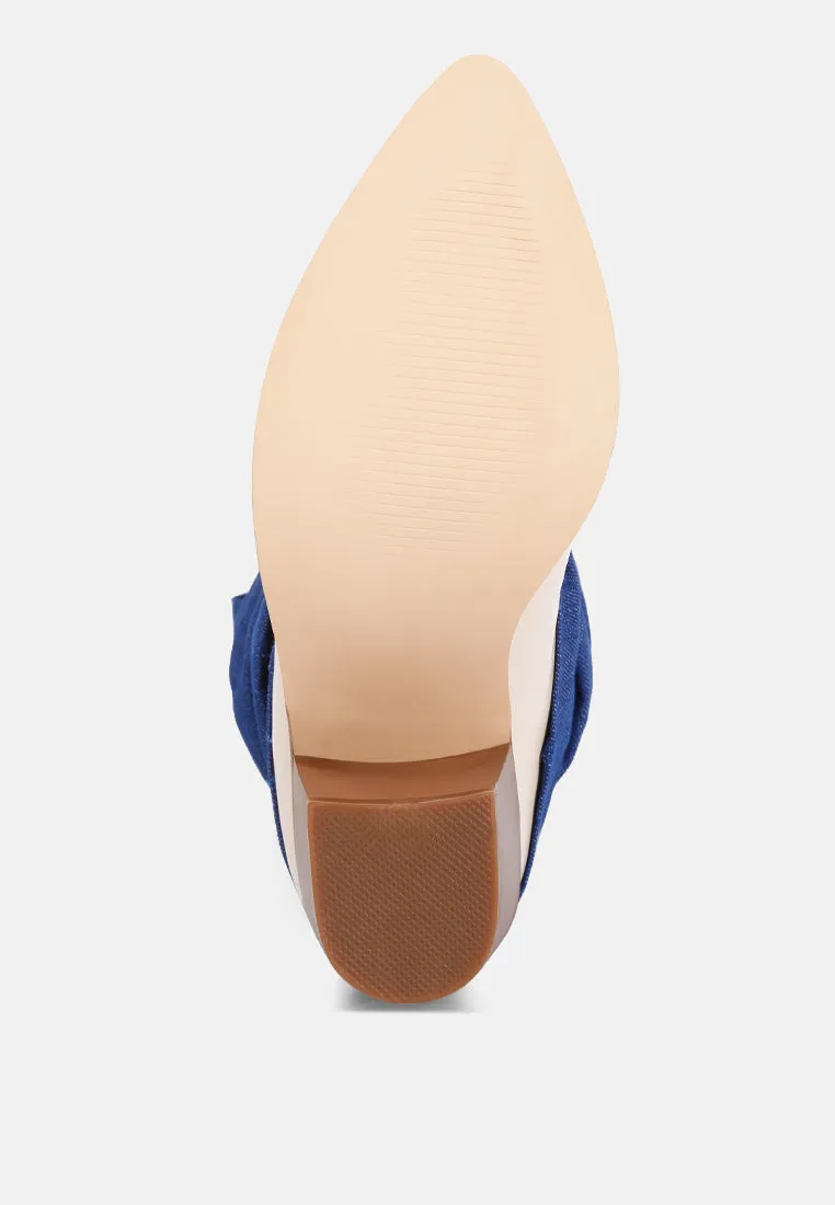 fab cowboy boots with denim sleeve detail