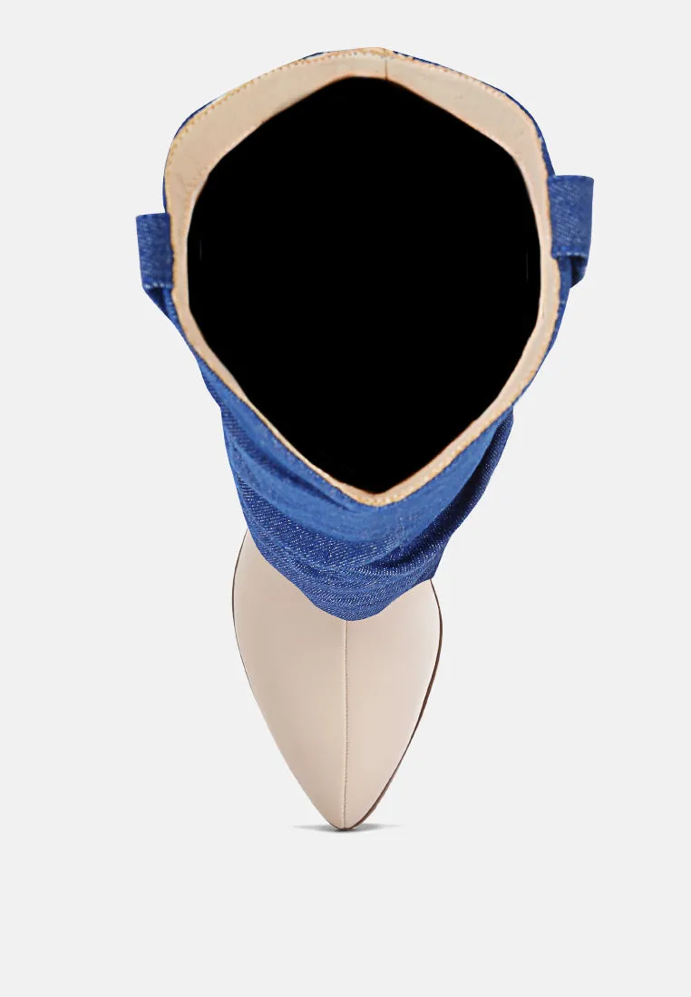 fab cowboy boots with denim sleeve detail