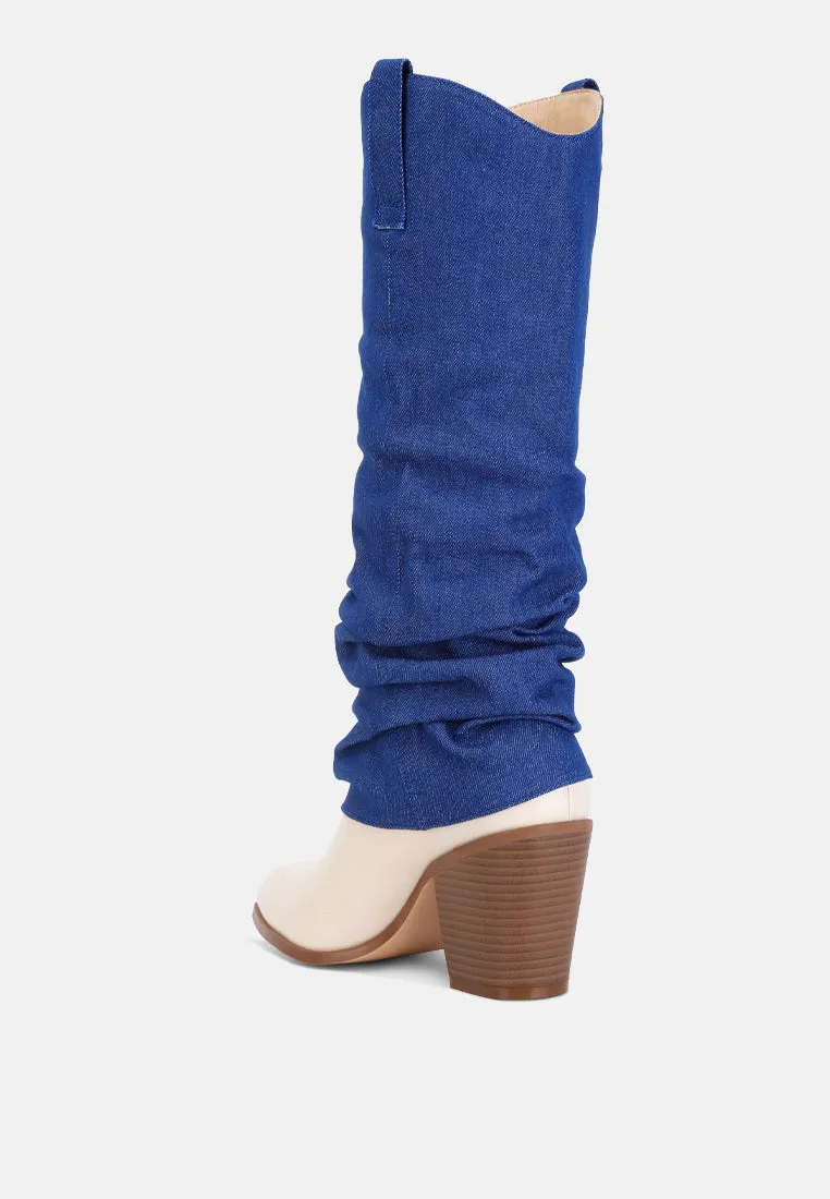 fab cowboy boots with denim sleeve detail
