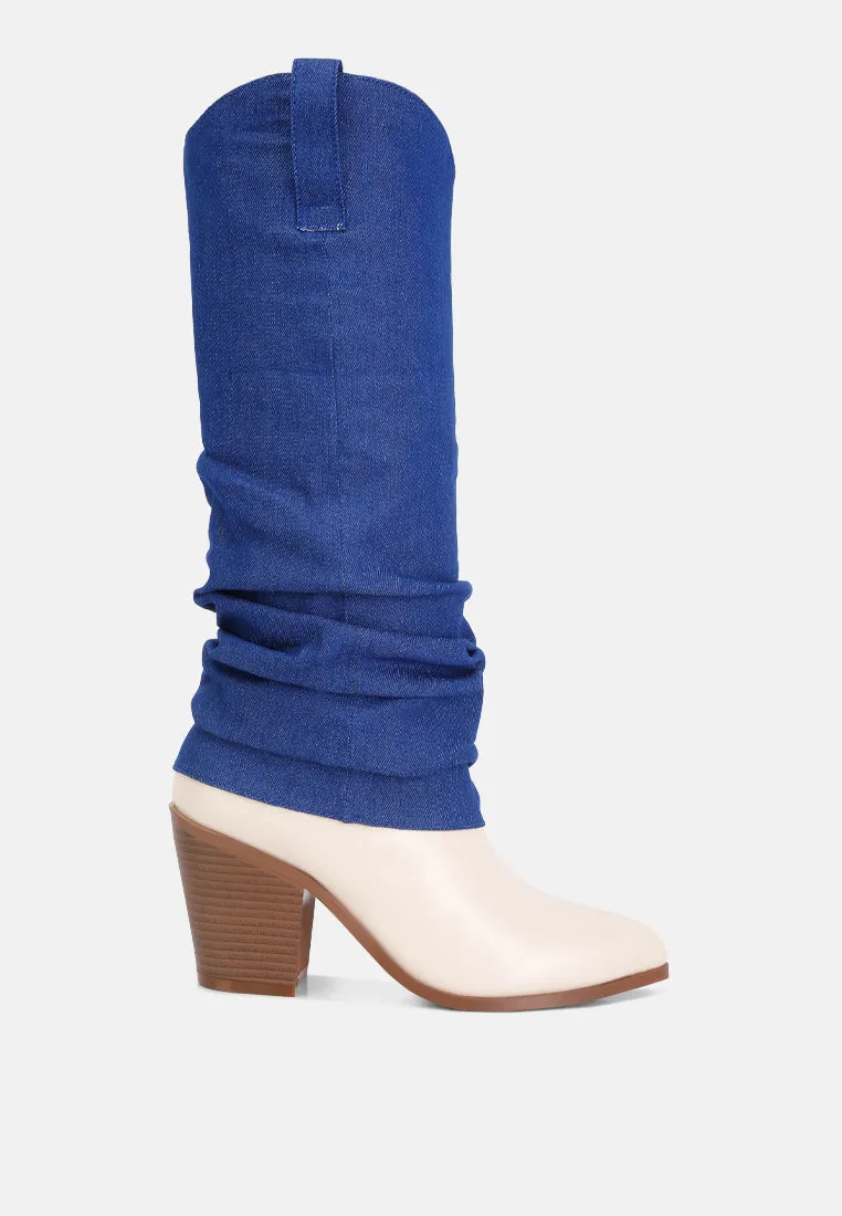fab cowboy boots with denim sleeve detail