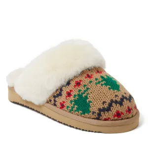 Fireside by Dearfoams Women's Sydney Holiday Fair Isle Genuine Shearling Scuff Slipper