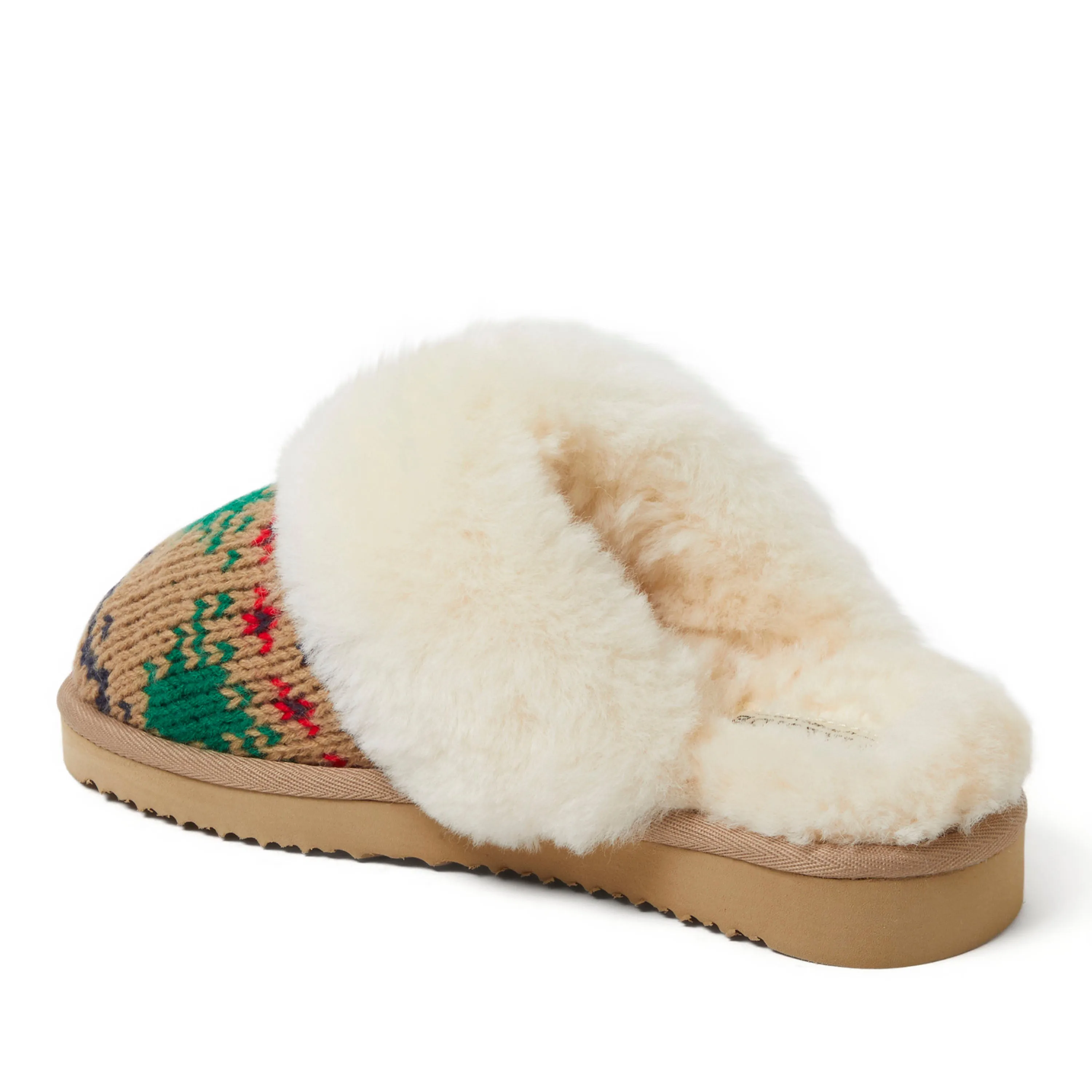 Fireside by Dearfoams Women's Sydney Holiday Fair Isle Genuine Shearling Scuff Slipper