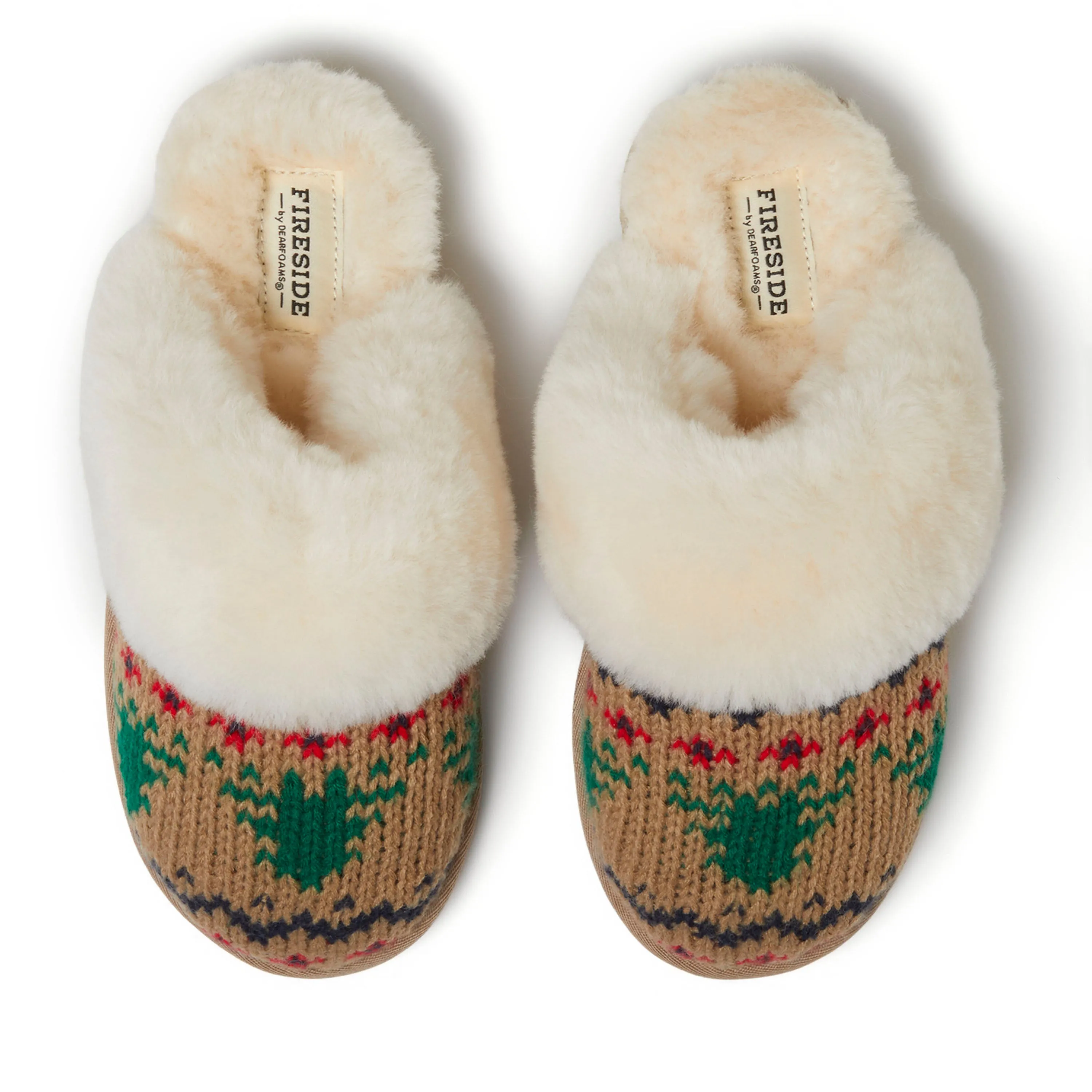 Fireside by Dearfoams Women's Sydney Holiday Fair Isle Genuine Shearling Scuff Slipper