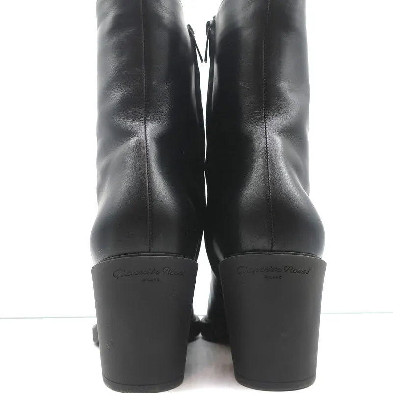 Gianvito Rossi Dylan Ankle Boots Black Leather Size 41.5 Pointed Toe High Heel
