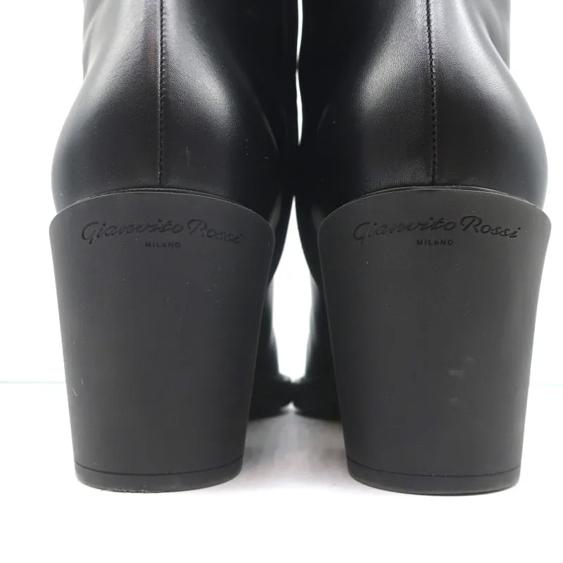 Gianvito Rossi Dylan Ankle Boots Black Leather Size 41.5 Pointed Toe High Heel