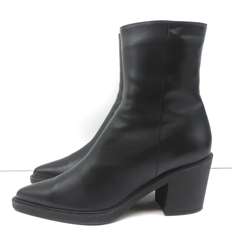 Gianvito Rossi Dylan Ankle Boots Black Leather Size 41.5 Pointed Toe High Heel