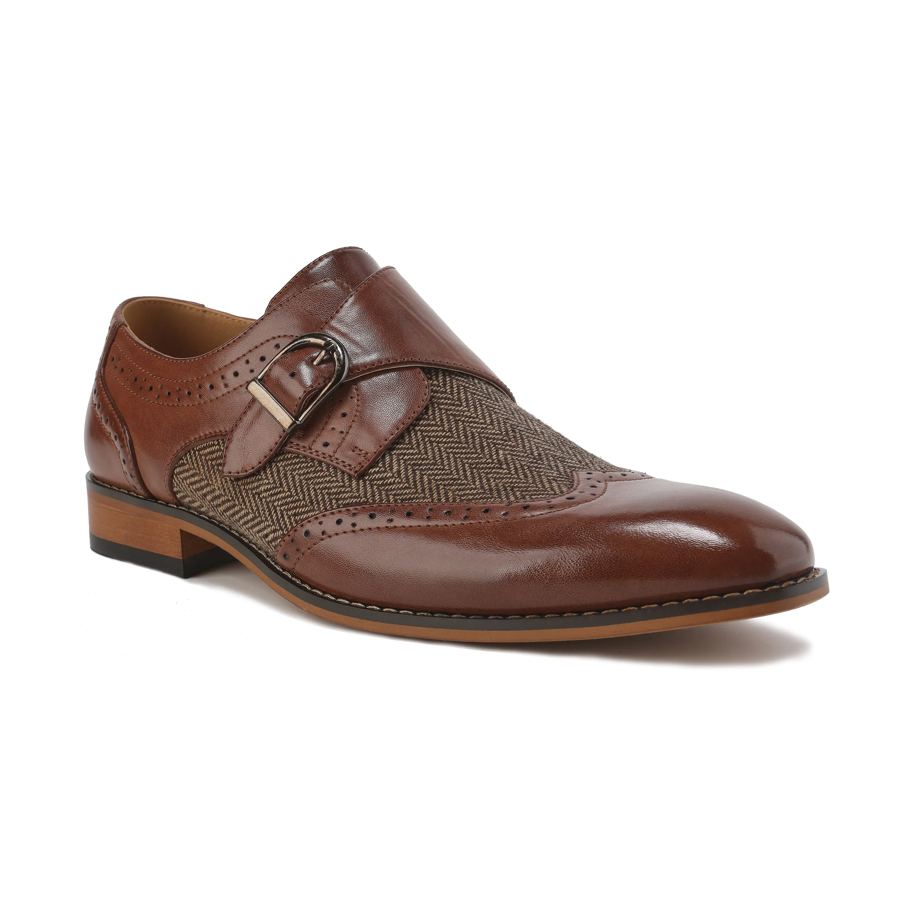 Gino Vitale Men's Monk Strap Herringbone Dress Shoes Slip-on Loafers??