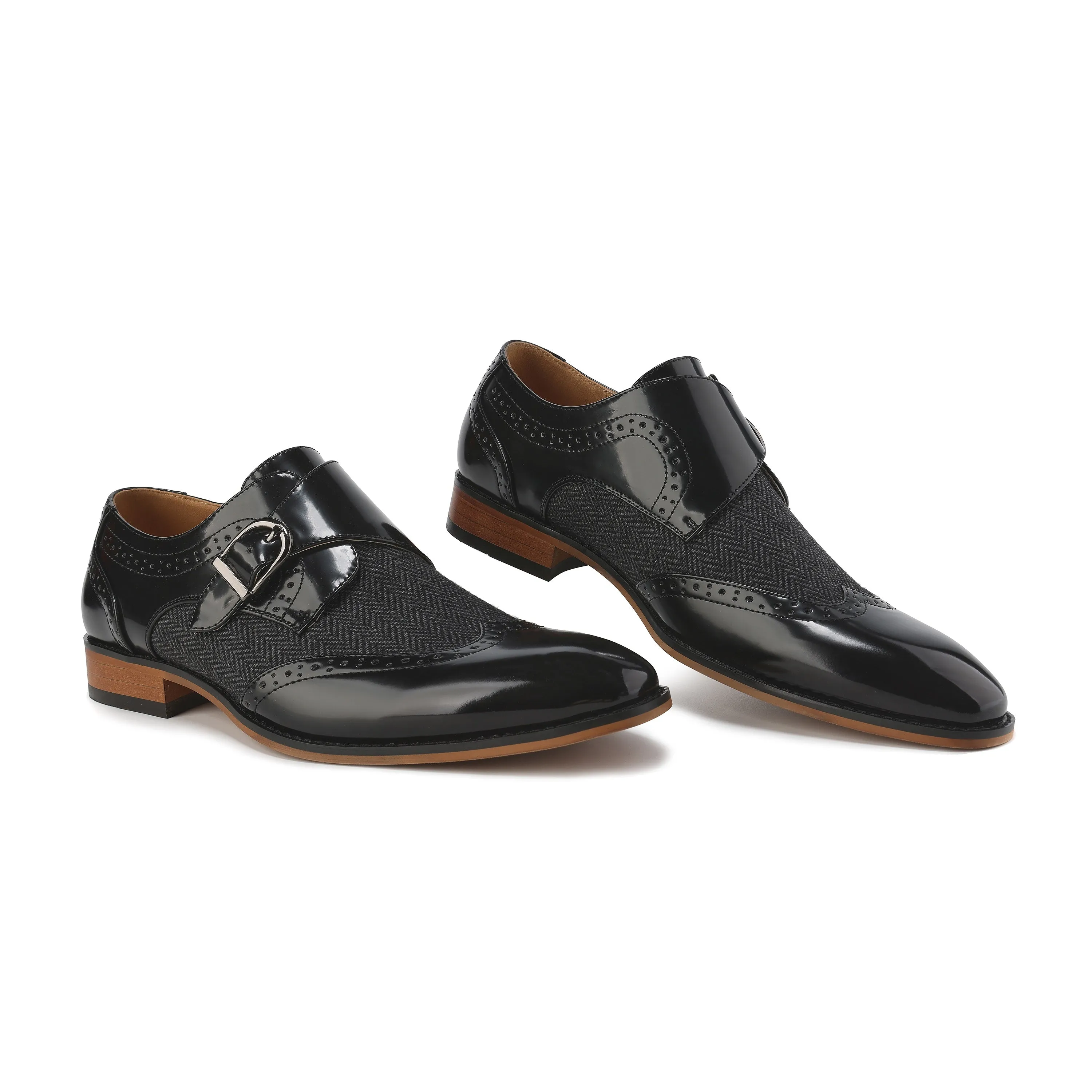 Gino Vitale Men's Monk Strap Herringbone Dress Shoes Slip-on Loafers??