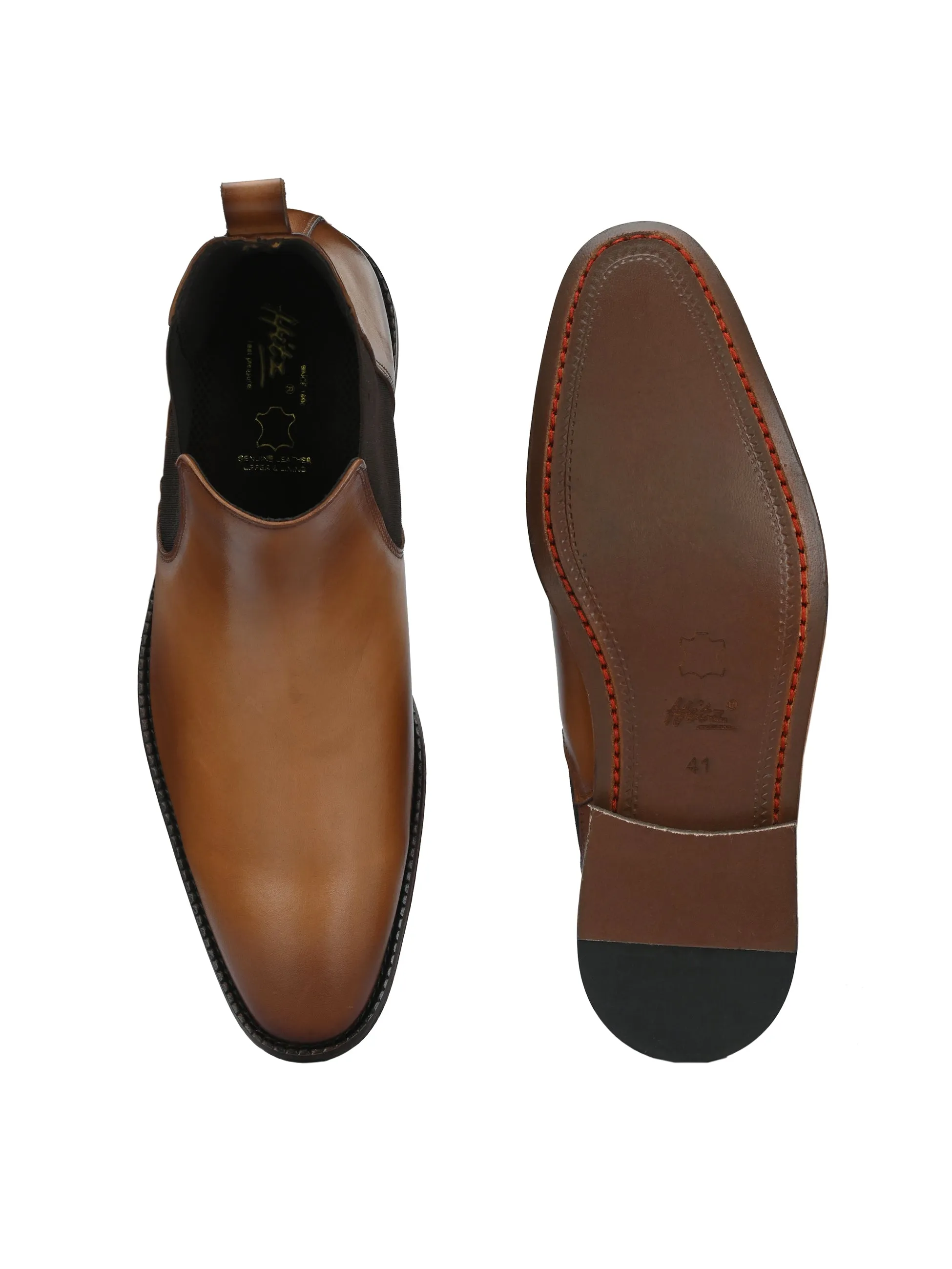 HITZ7121 Men's Tan Leather Casual Slip On Chelsea Boot