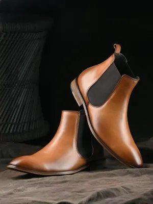HITZ7121 Men's Tan Leather Casual Slip On Chelsea Boot