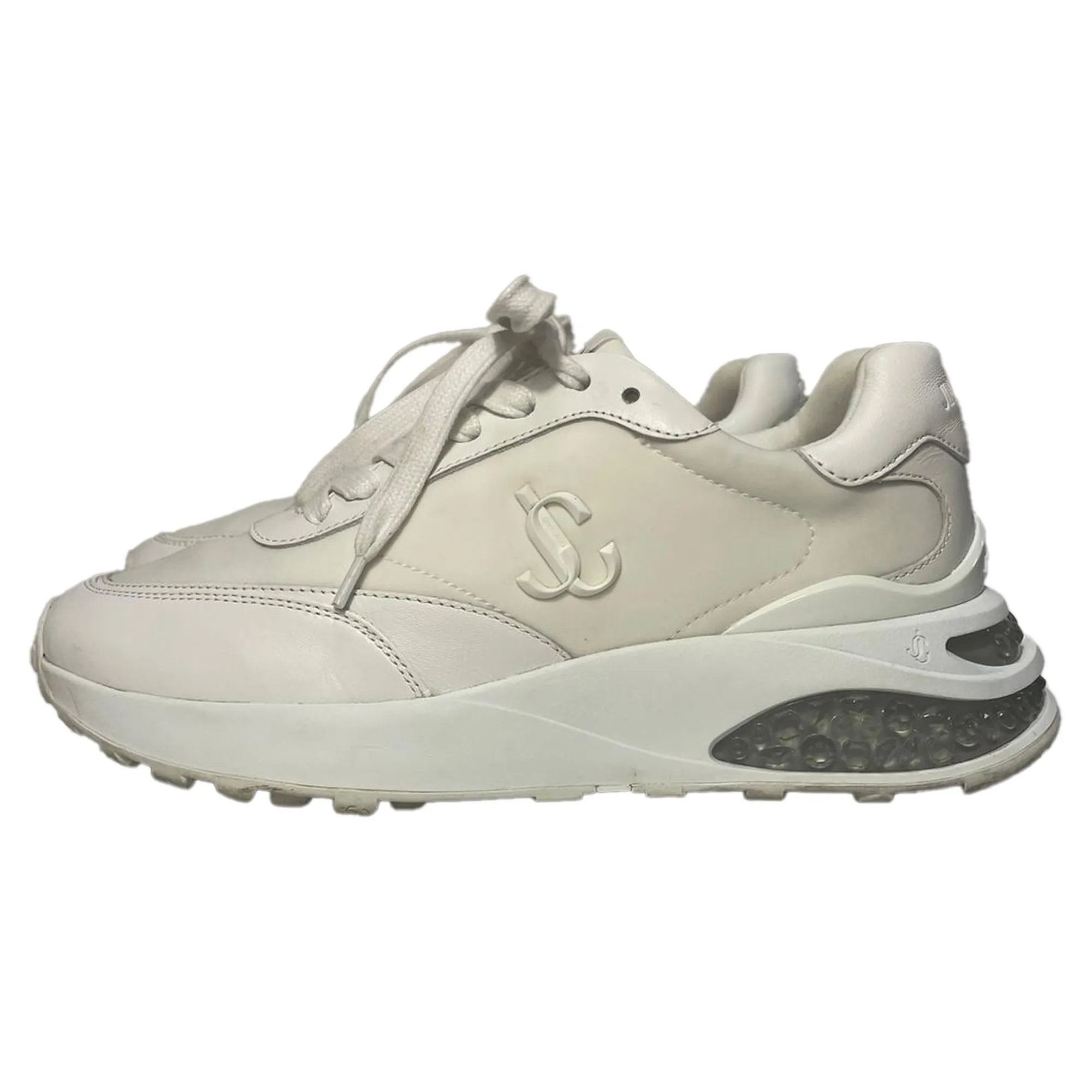 Jimmy Choo Memphis Lace-Up Sneakers in White Leather and Nylon