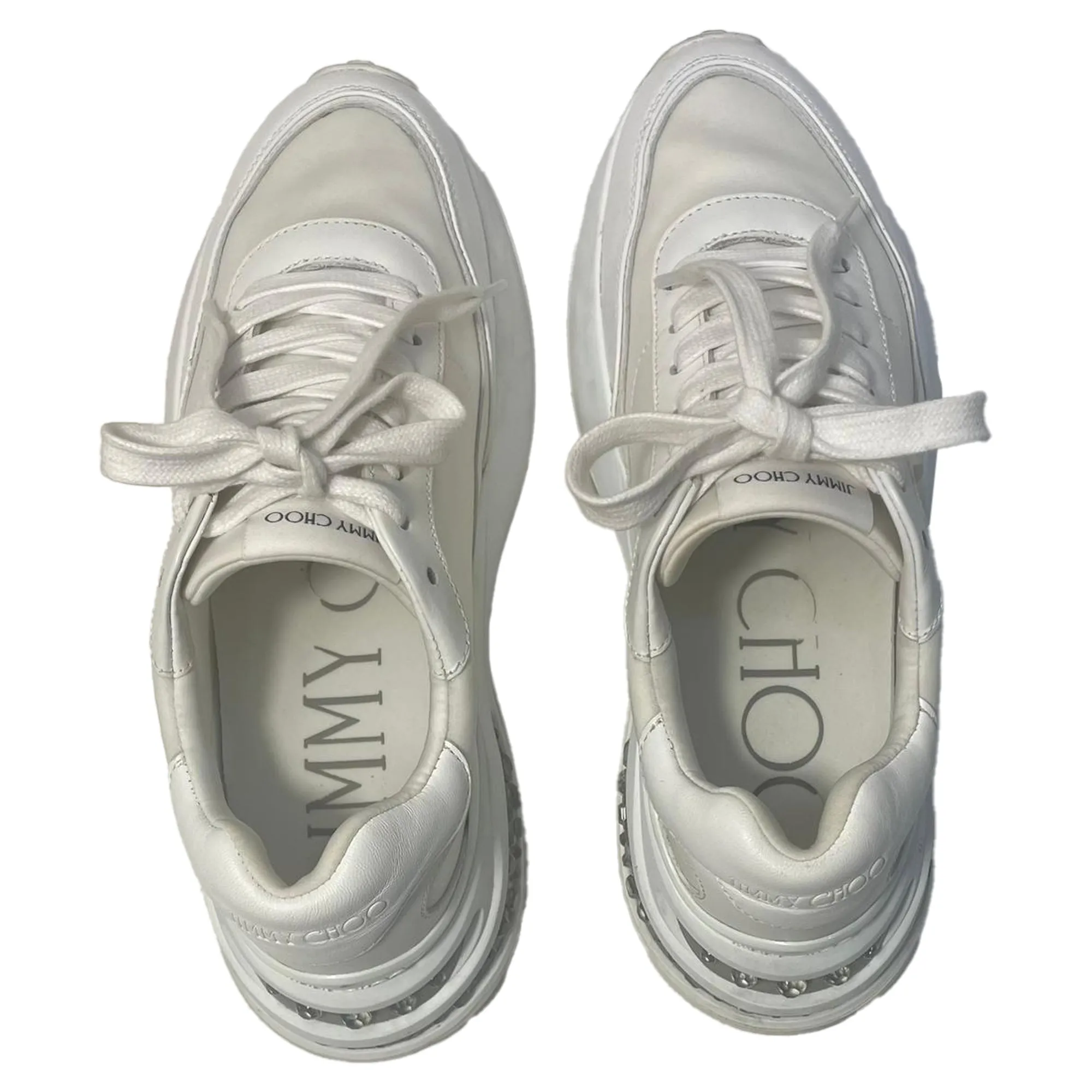Jimmy Choo Memphis Lace-Up Sneakers in White Leather and Nylon
