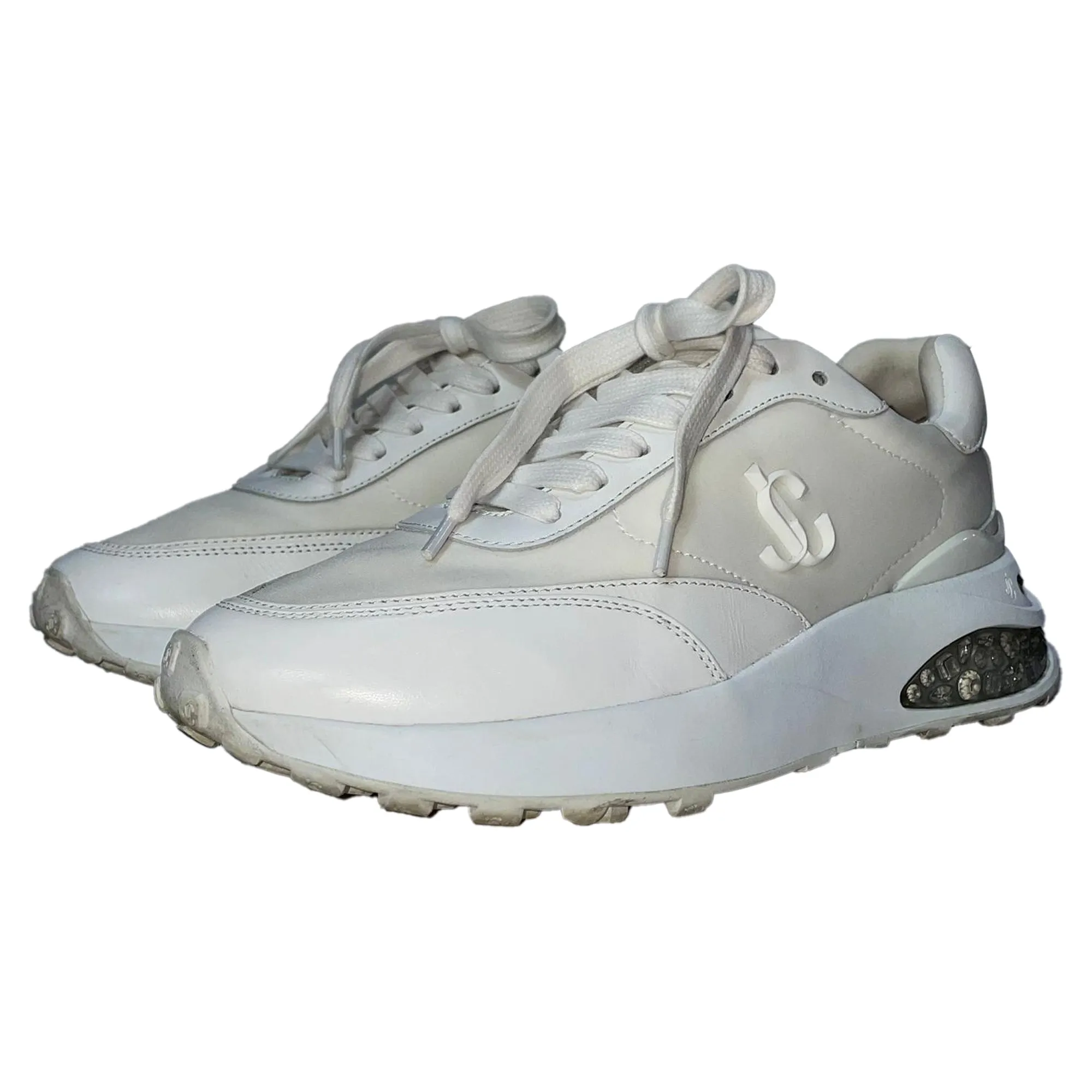 Jimmy Choo Memphis Lace-Up Sneakers in White Leather and Nylon