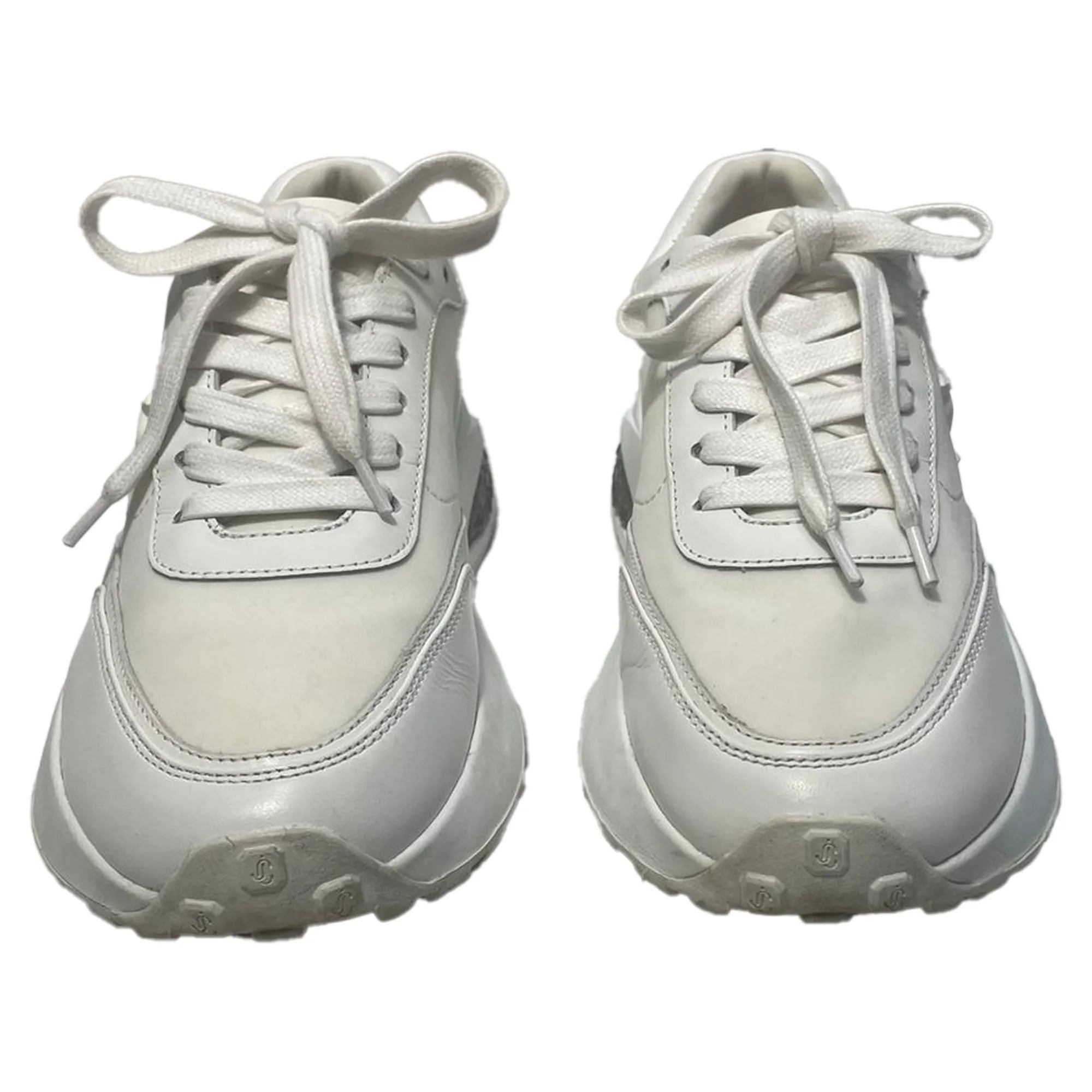 Jimmy Choo Memphis Lace-Up Sneakers in White Leather and Nylon