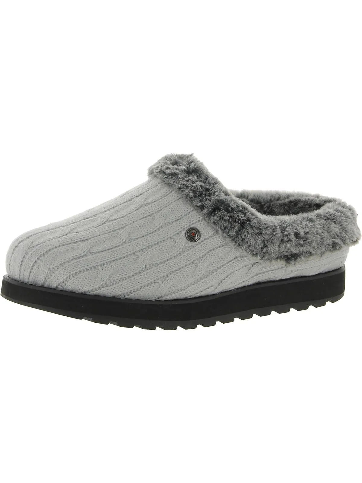 Keepsakes Ice Angel Womens Cable Knit Faux Fur Clog Slippers