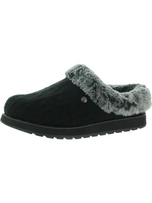 Keepsakes Ice Angel Womens Cable Knit Faux Fur Clog Slippers