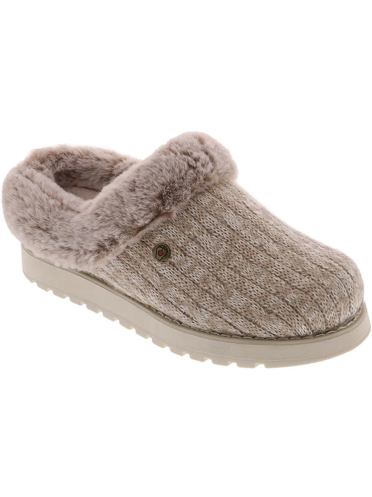 Keepsakes Ice Angel Womens Cable Knit Faux Fur Clog Slippers