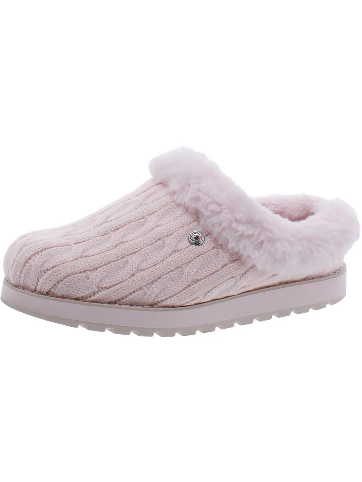 Keepsakes Ice Angel Womens Cable Knit Faux Fur Clog Slippers