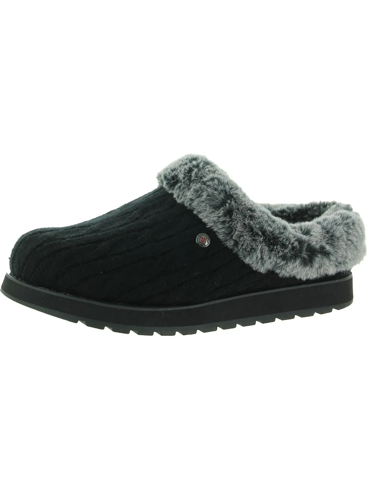 Keepsakes Ice Angel Womens Cable Knit Faux Fur Clog Slippers