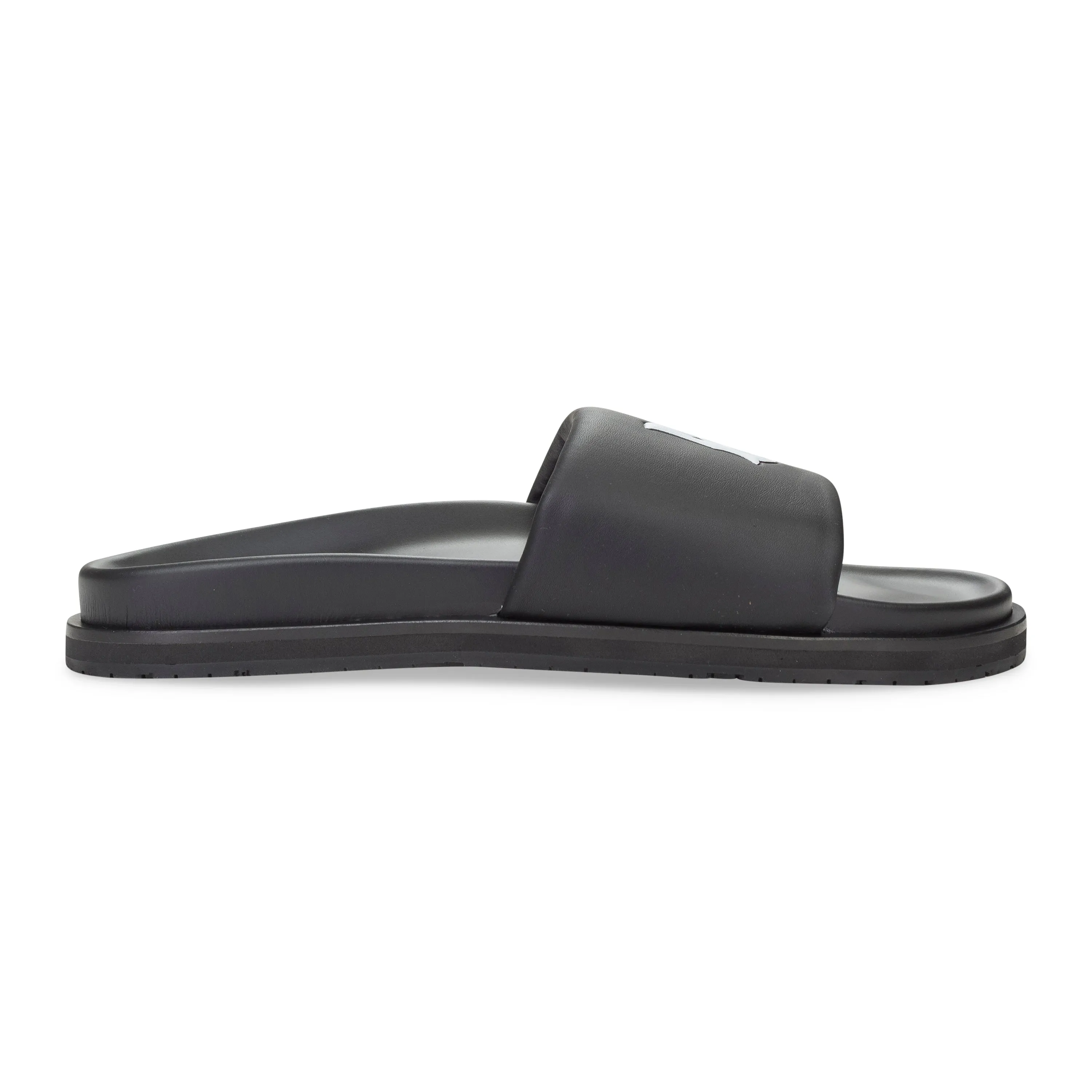 LEATHER BLACK WHITE SLIDE