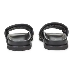 LEATHER BLACK WHITE SLIDE