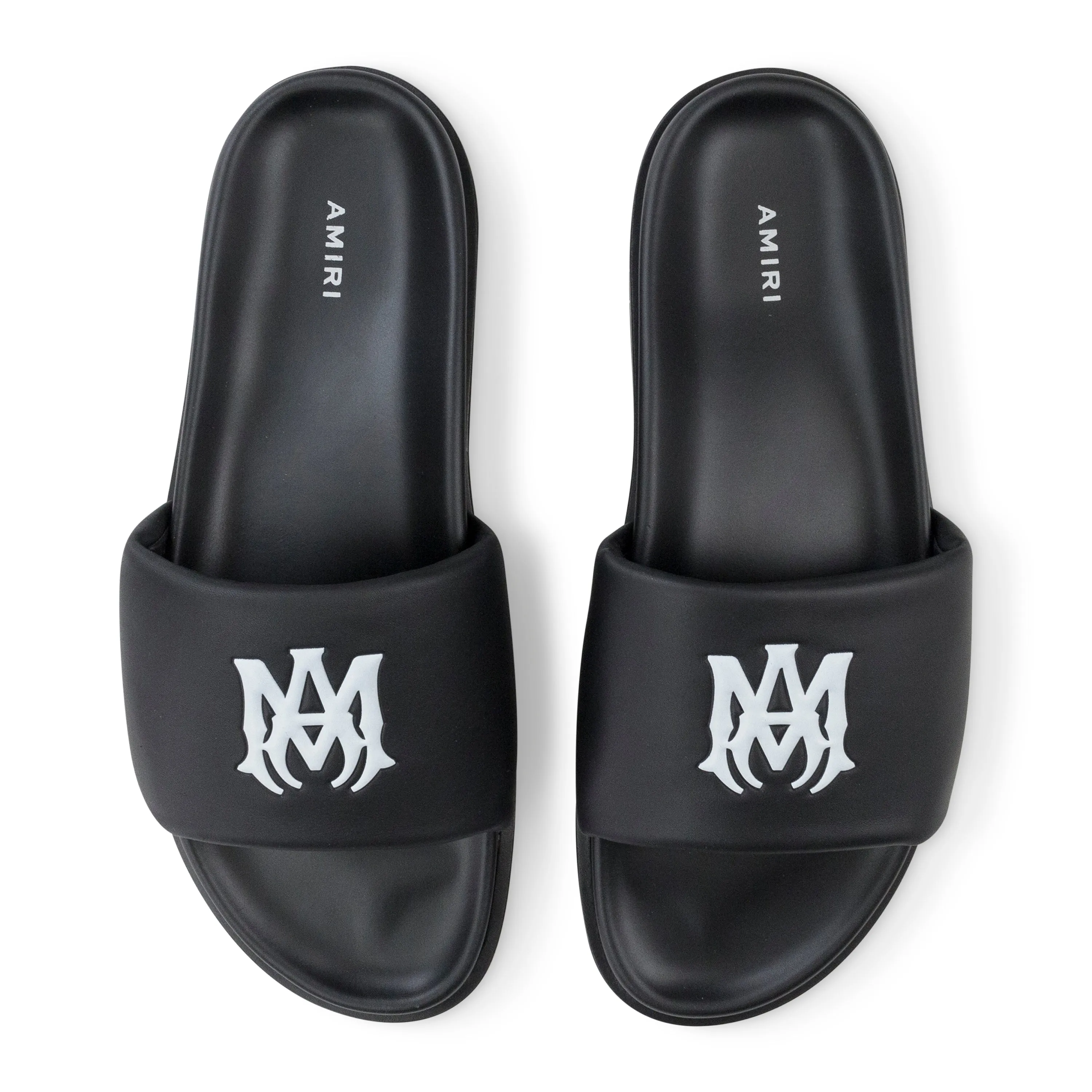 LEATHER BLACK WHITE SLIDE