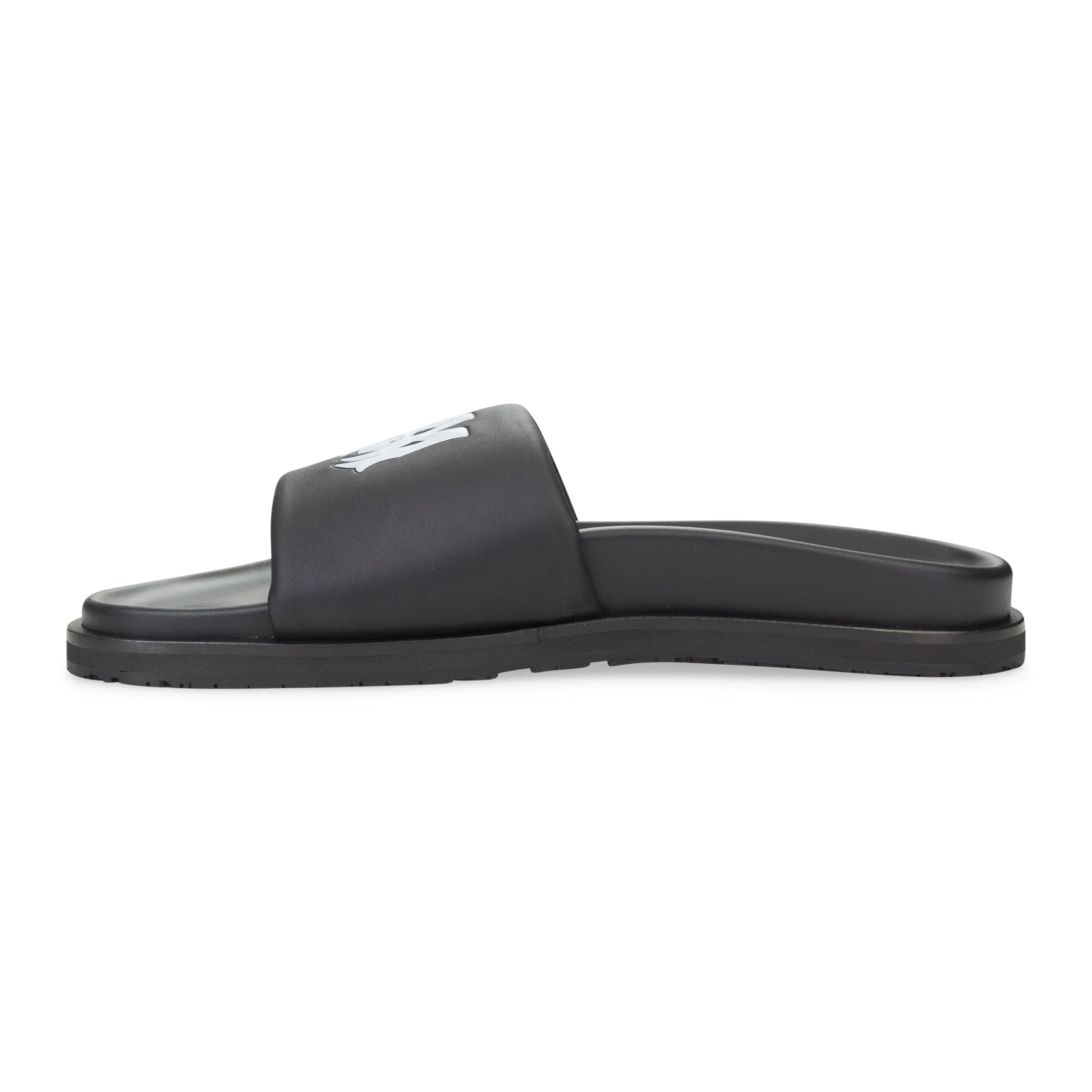 LEATHER BLACK WHITE SLIDE