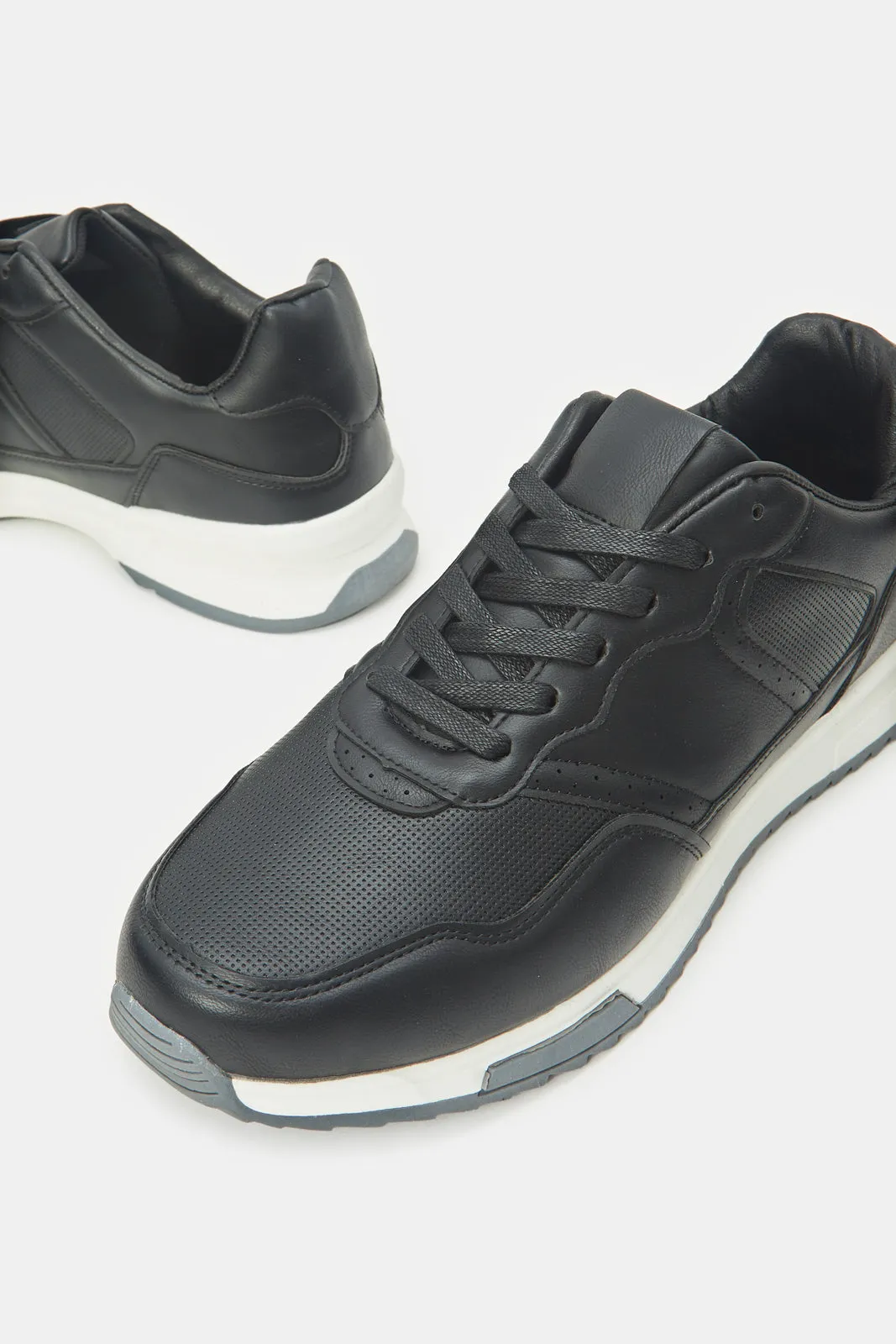 Men Black Material Block Sneakers