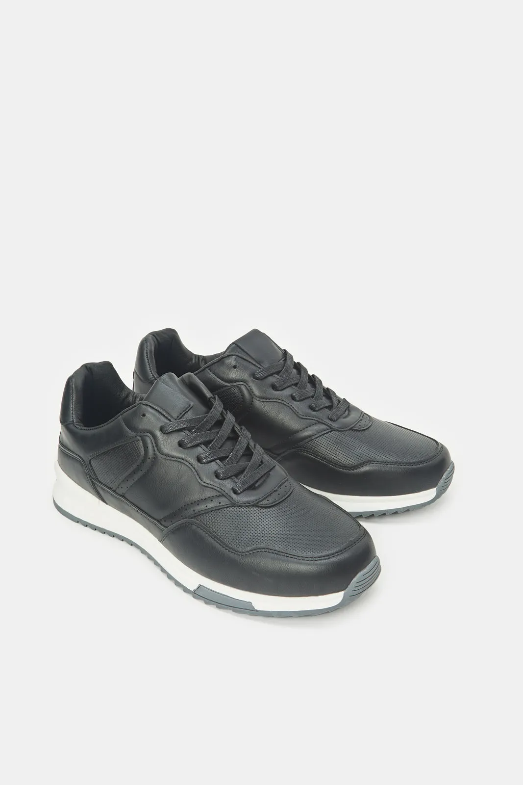 Men Black Material Block Sneakers