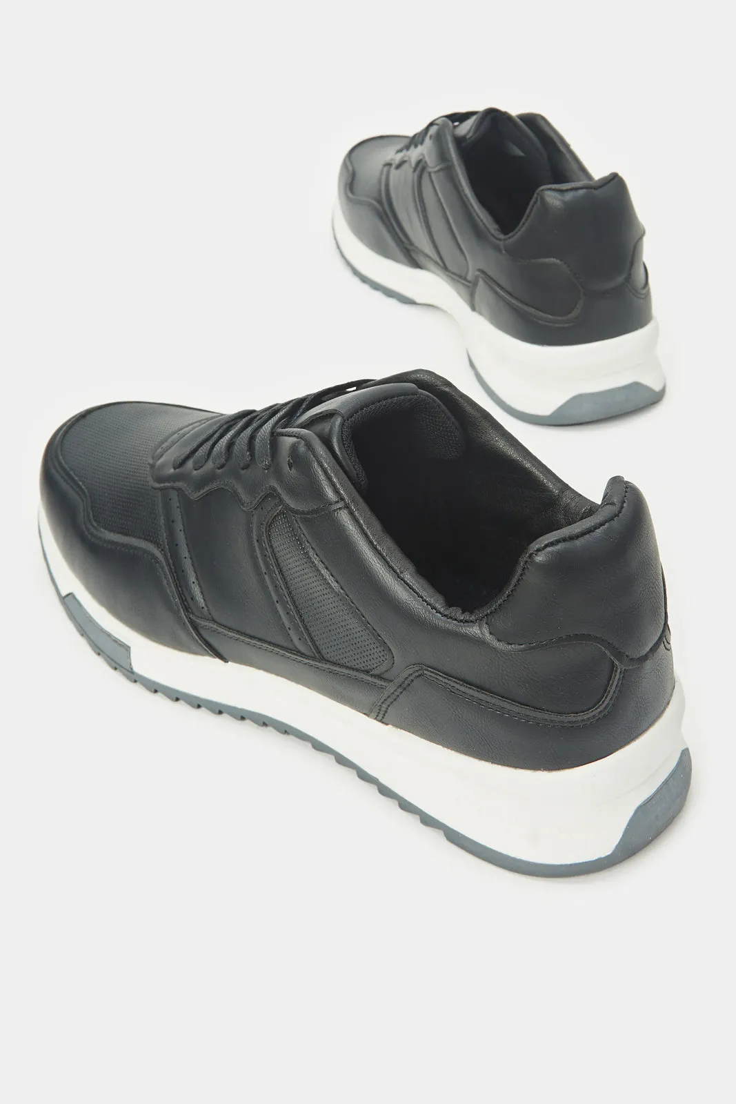 Men Black Material Block Sneakers