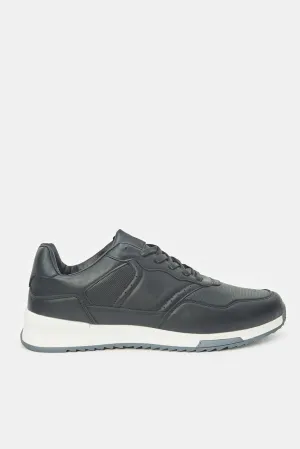 Men Black Material Block Sneakers